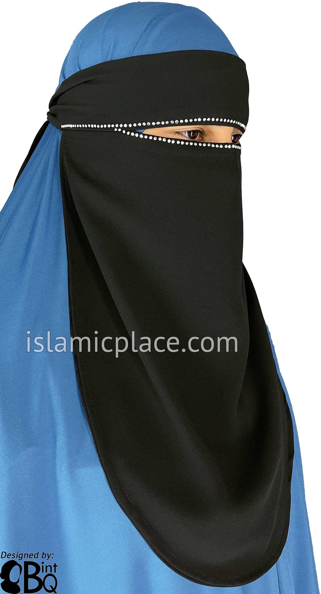 Silver Stones on Black Niqab - Simplistic Line Design 1
