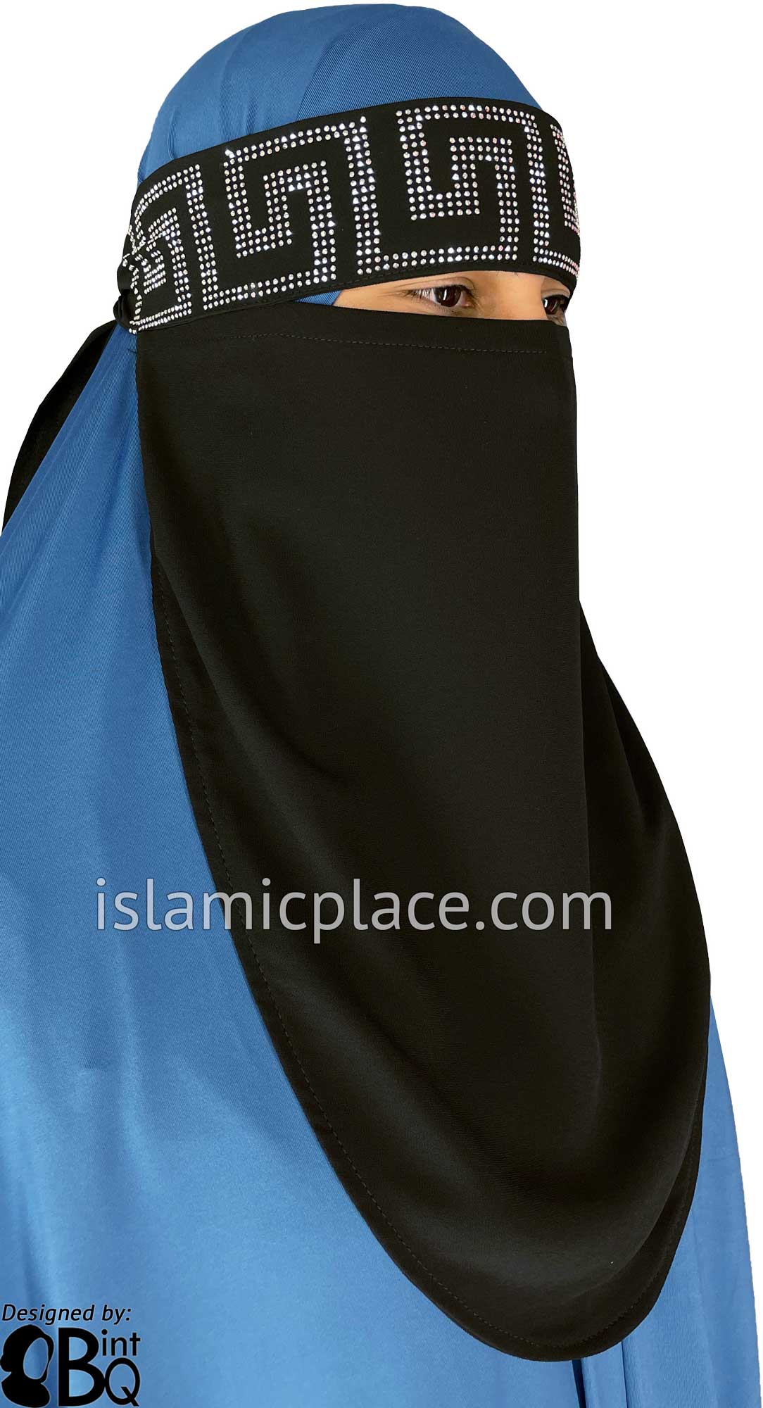 Silver Stones on Black Niqab - Maze Design 3