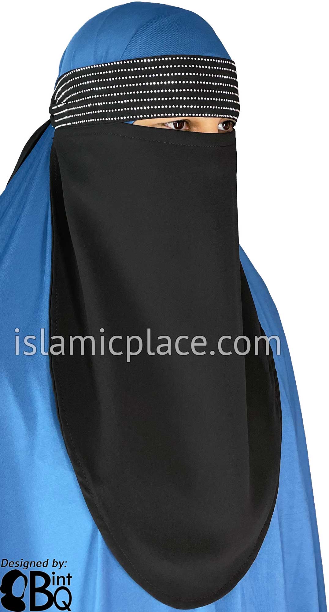 Silver Stones on Black Niqab - Tracks Design 6