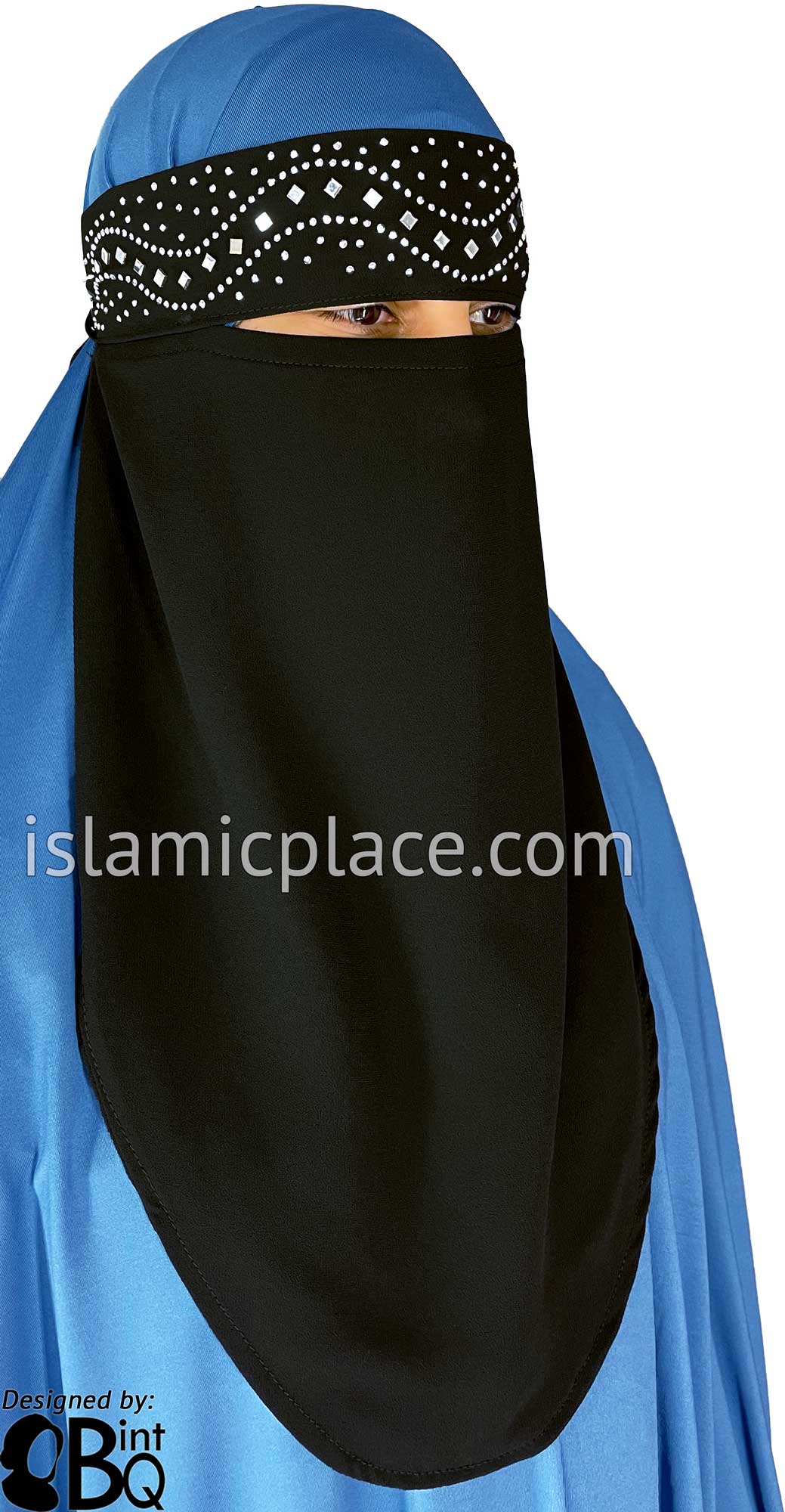 Silver Stones on Black Niqab - Diamond Wave Design 8
