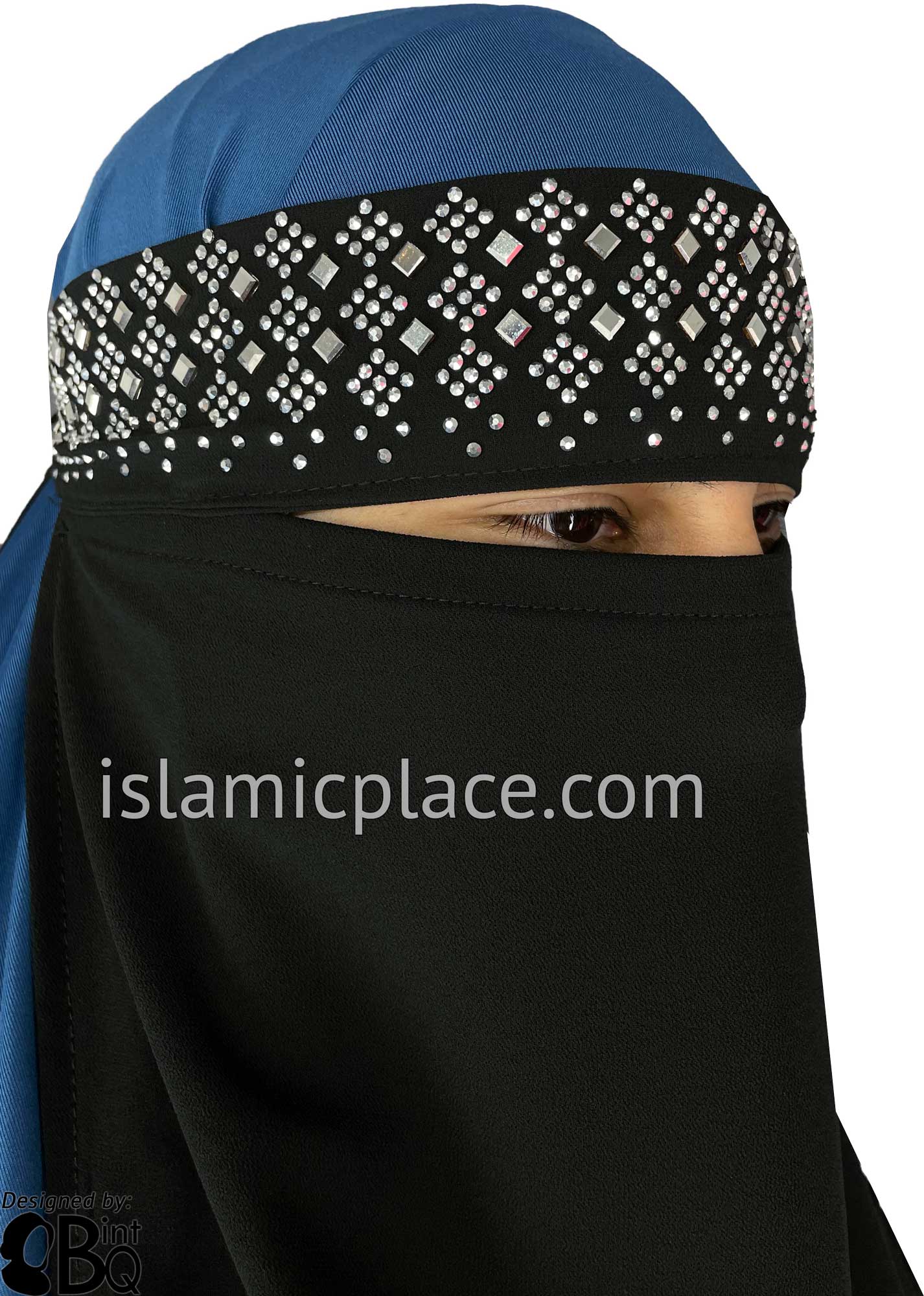 Silver Stones on Black Niqab - Diamonds Design 11