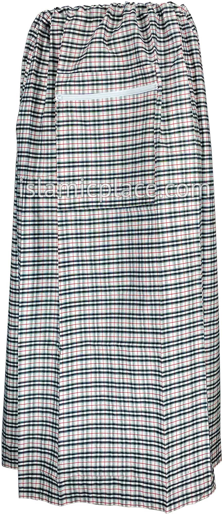 White, Black and Cherry Red - Plaid Design Men Lungi Izar