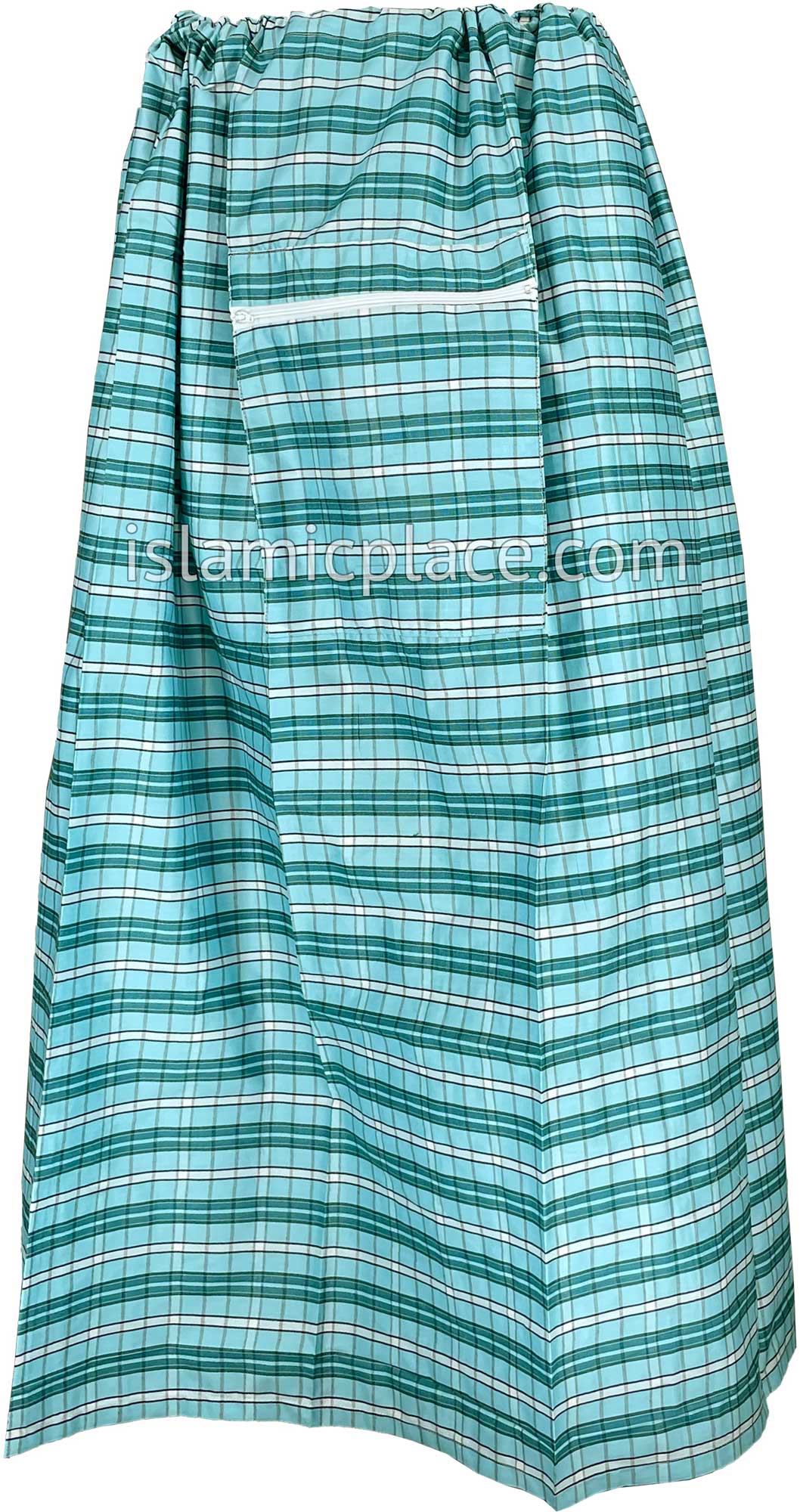 Aqua Green, Teal Blue and White - Plaid Design Men Lungi Izar