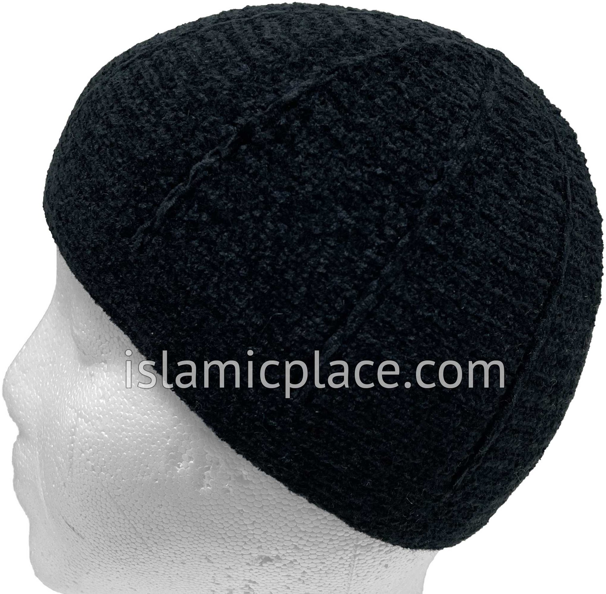 Solid Black - Warm Chenille Knitted Mujahid Designer Kufi