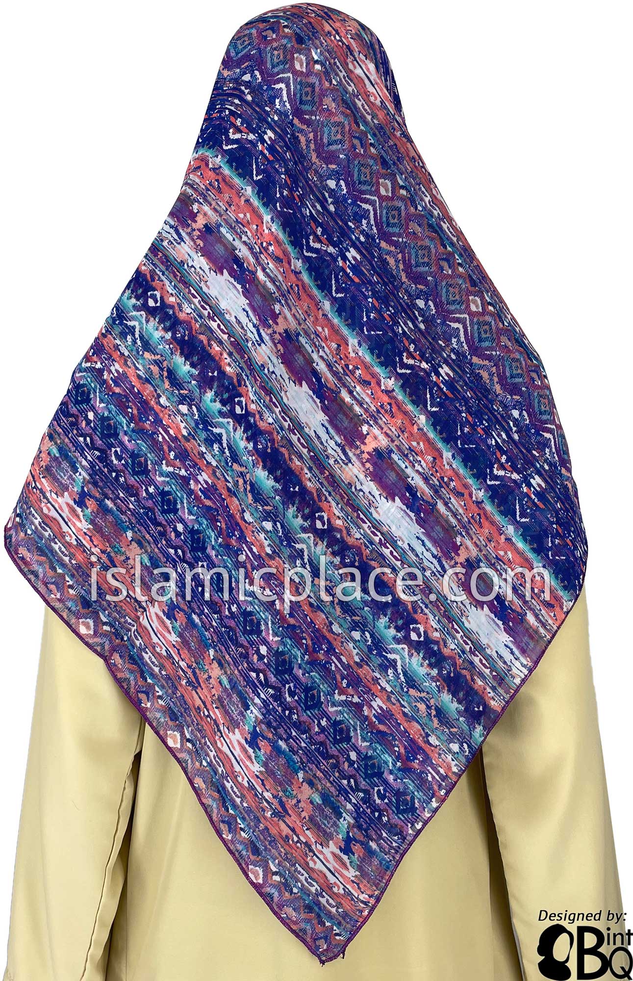Royal Blue, Coral and Turquoise Aztec Design - 45" Square Printed Khimar