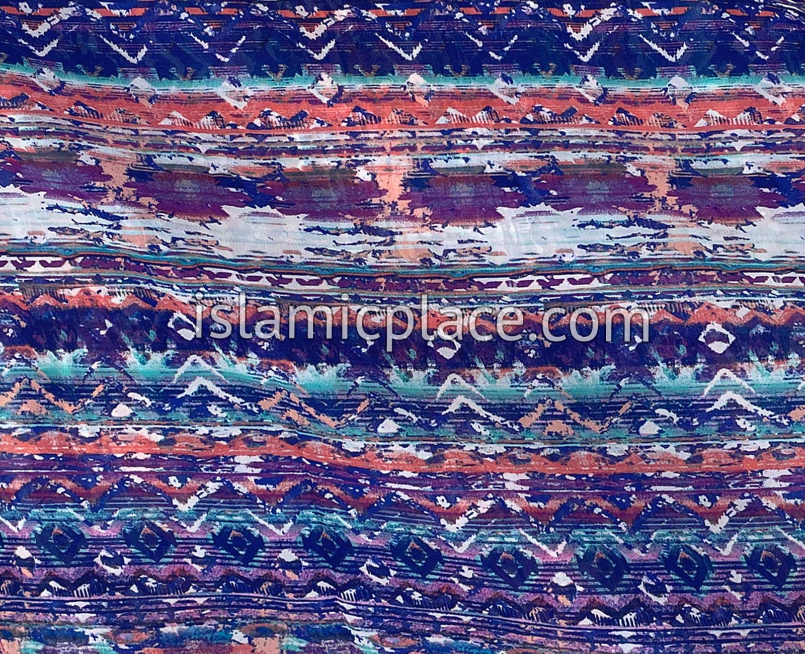 Royal Blue, Coral and Turquoise Aztec Design - 45" Square Printed Khimar