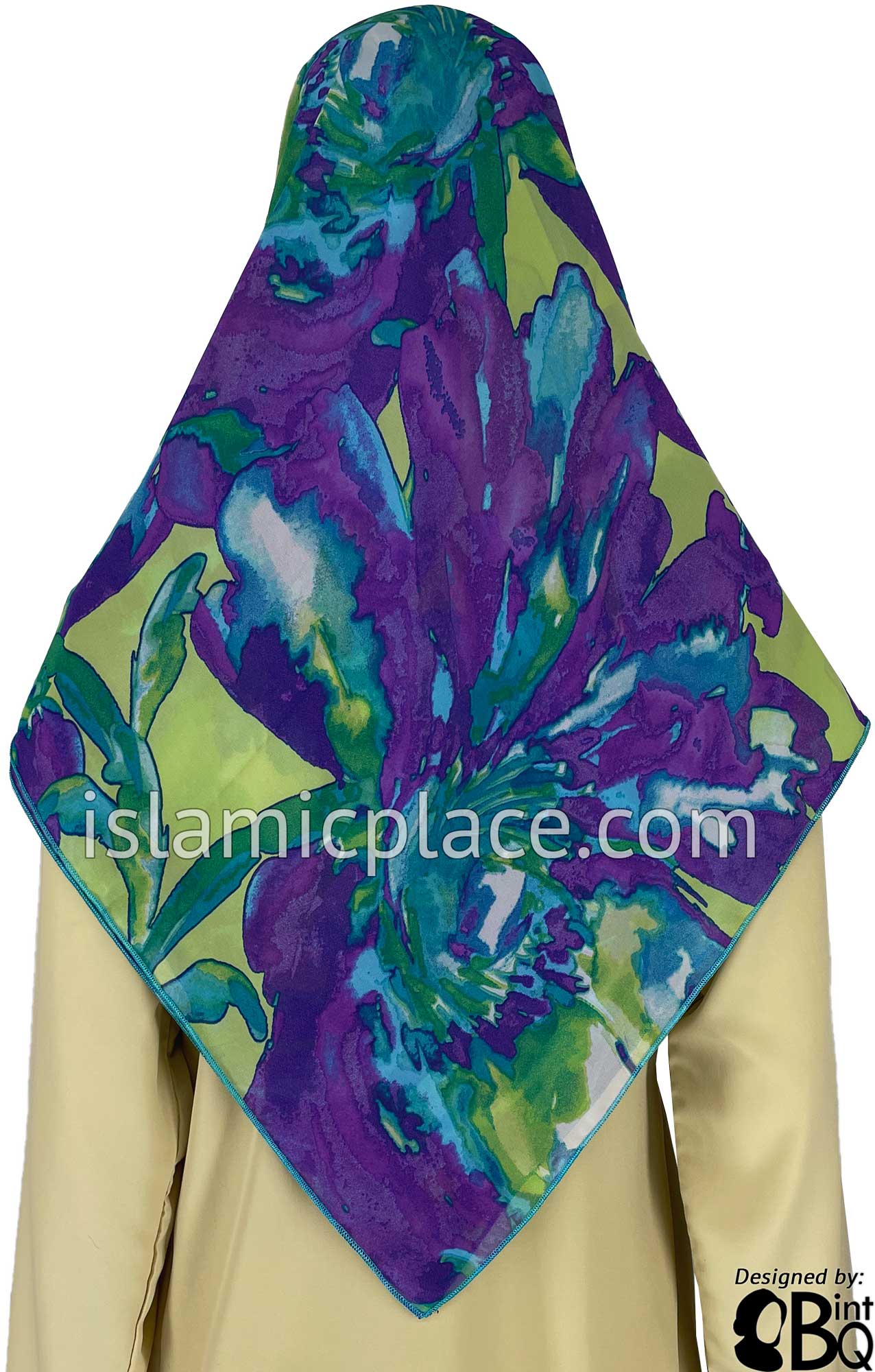 Purple, Teal, and Pear Green Abstract Floral Design - 45" Square Printed Khimar