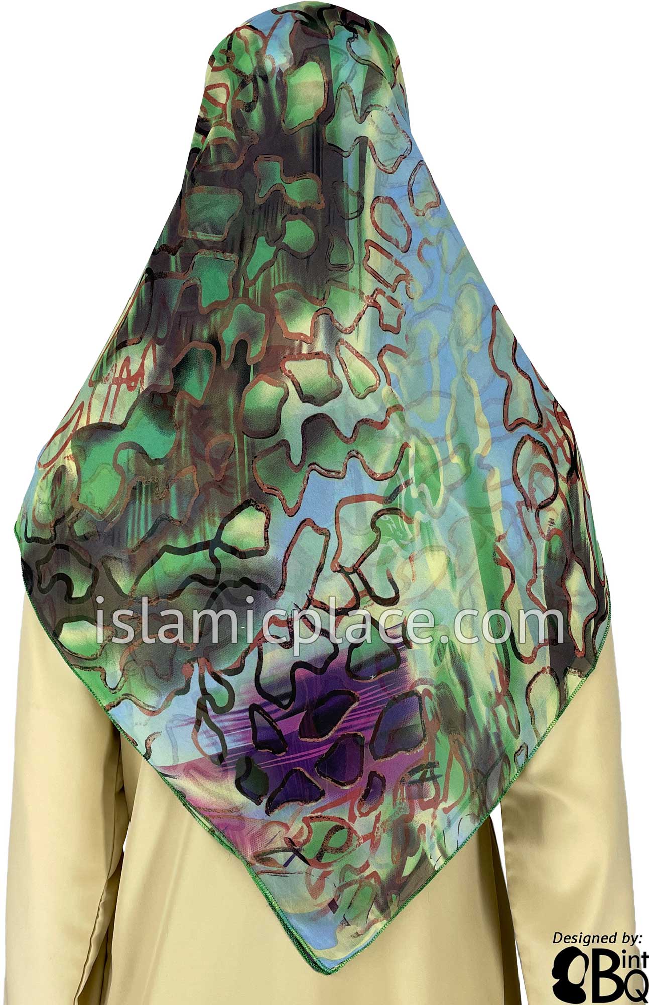 Sky Blue, Green, Brown. Purple and Black Graffiti Art - 45" Square Printed Khimar