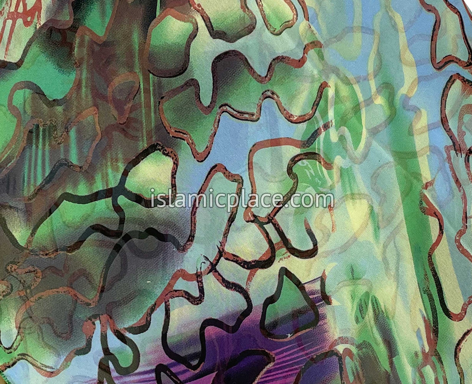 Sky Blue, Green, Brown. Purple and Black Graffiti Art - 45" Square Printed Khimar