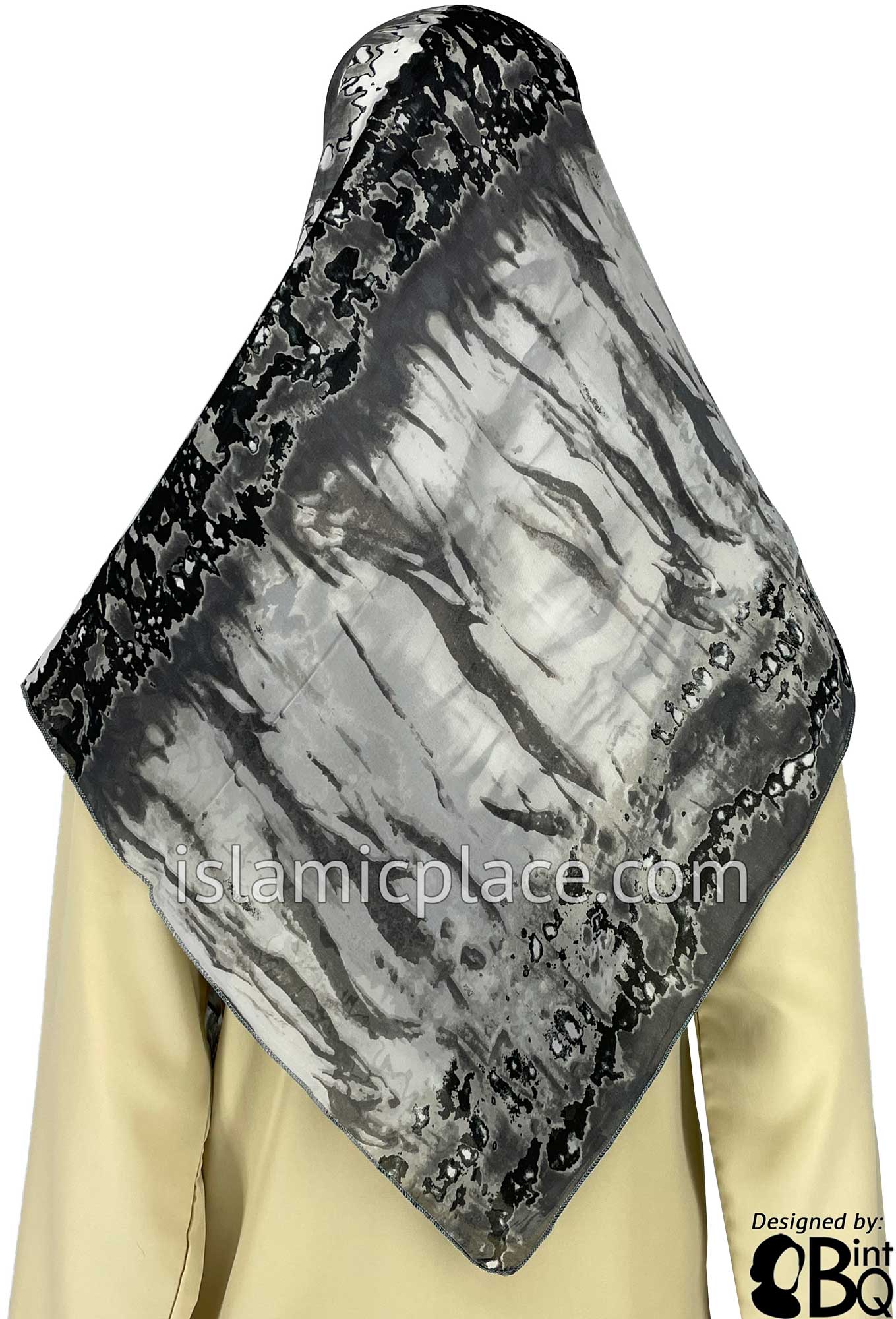 Gray, Black, and White Marble Stone Design - 45" Square Printed Khimar