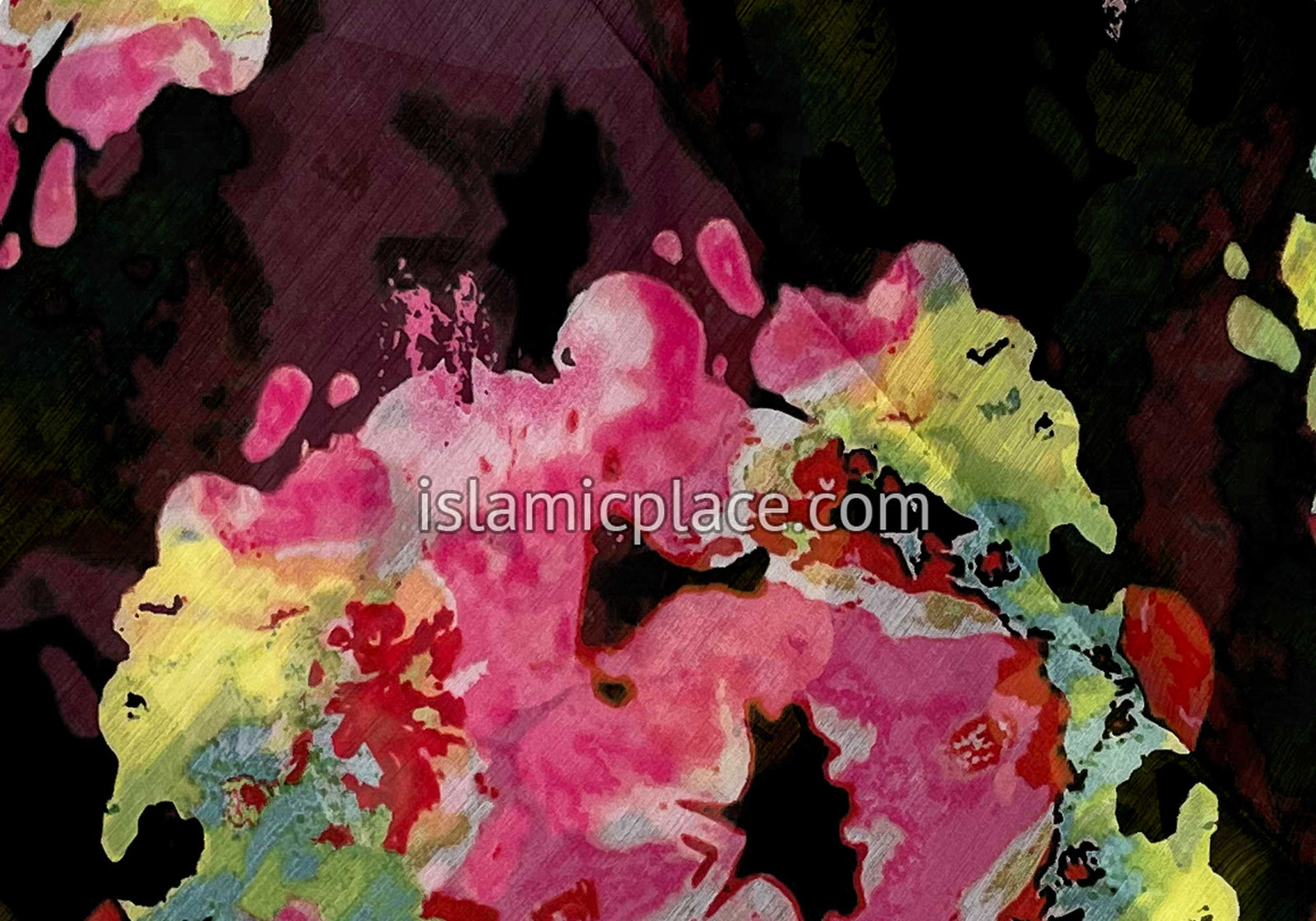 Pink and Yellow Smudged Tie-Dye Design on Black - 45" Square Printed Khimar