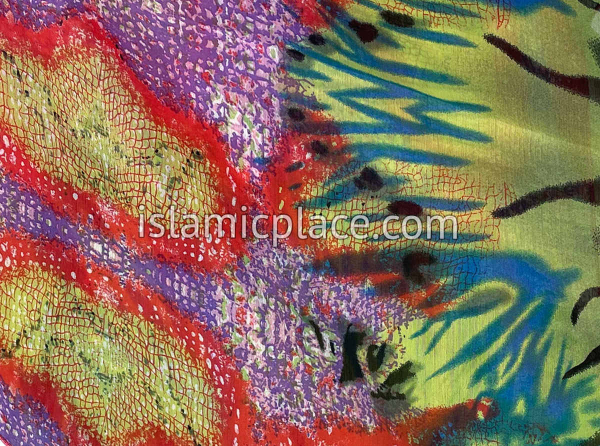 Red, Purple, Pear Green, Blue and Black Abstract Collage - 45" Square Printed Khimar