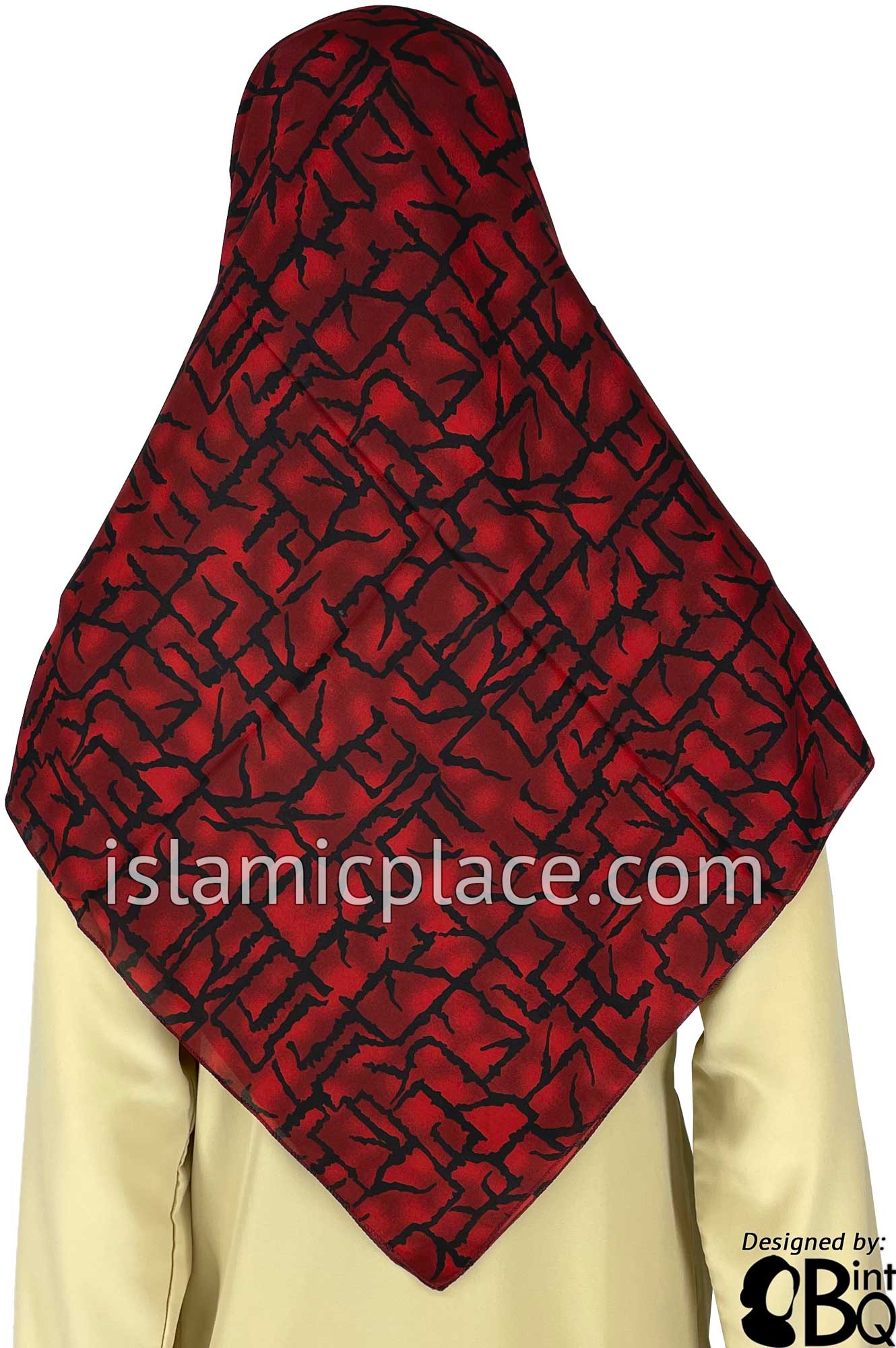 Red, Burgundy and Black Crackle Maze - 45" Square Printed Khimar