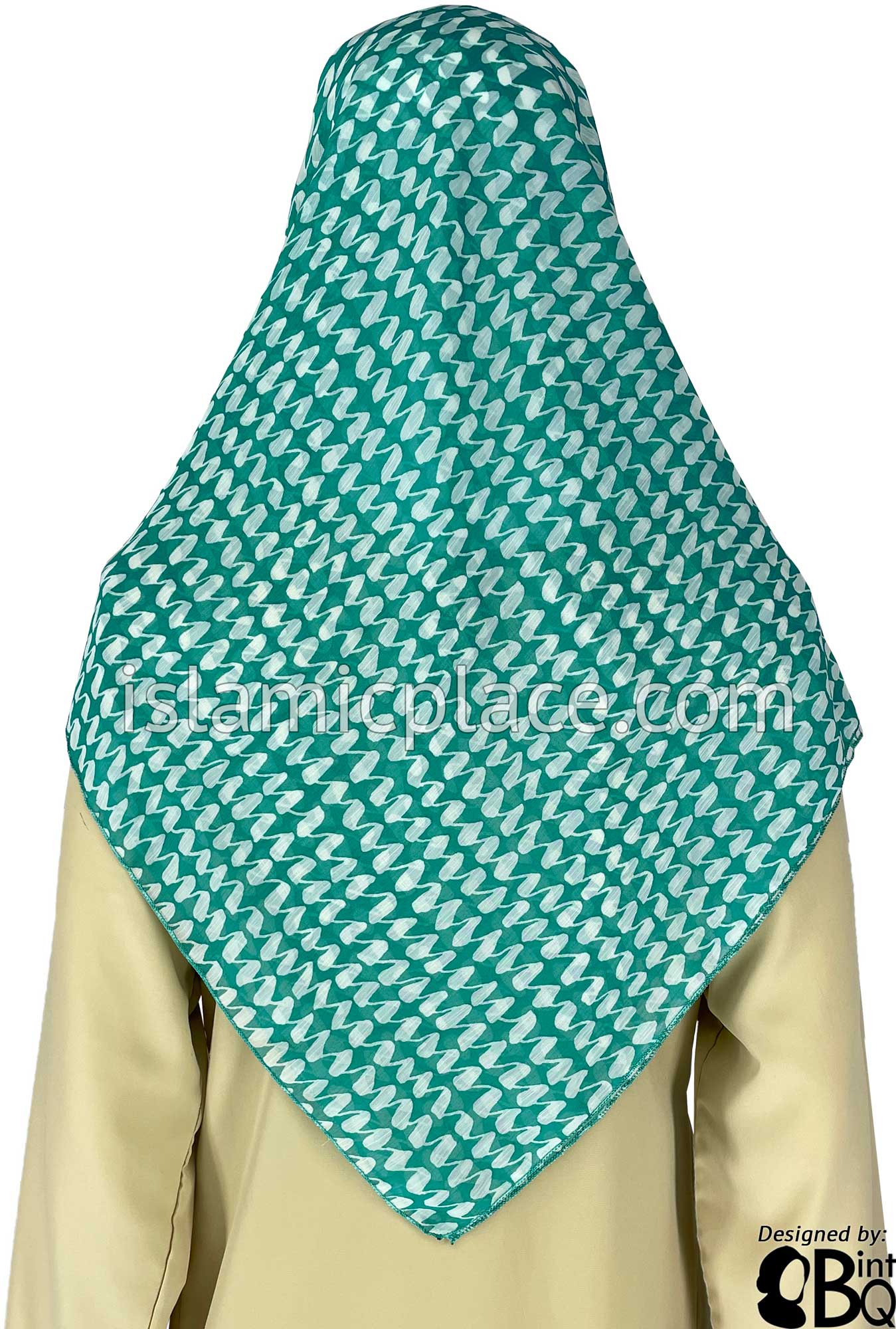 White Zig Zag Lines on Turquoise - 45" Square Printed Khimar