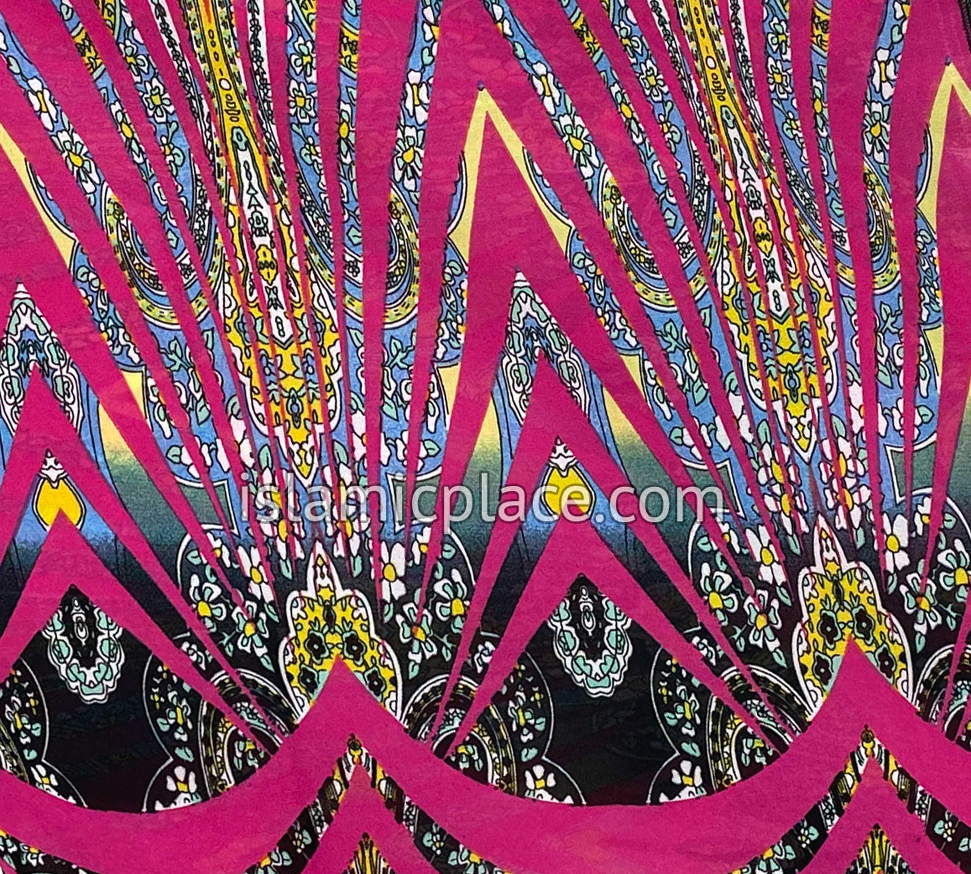 Fuchsia Pink, Yellow, Sky Blue, White, and Black psychedelic Design - 45" Square Printed Khimar
