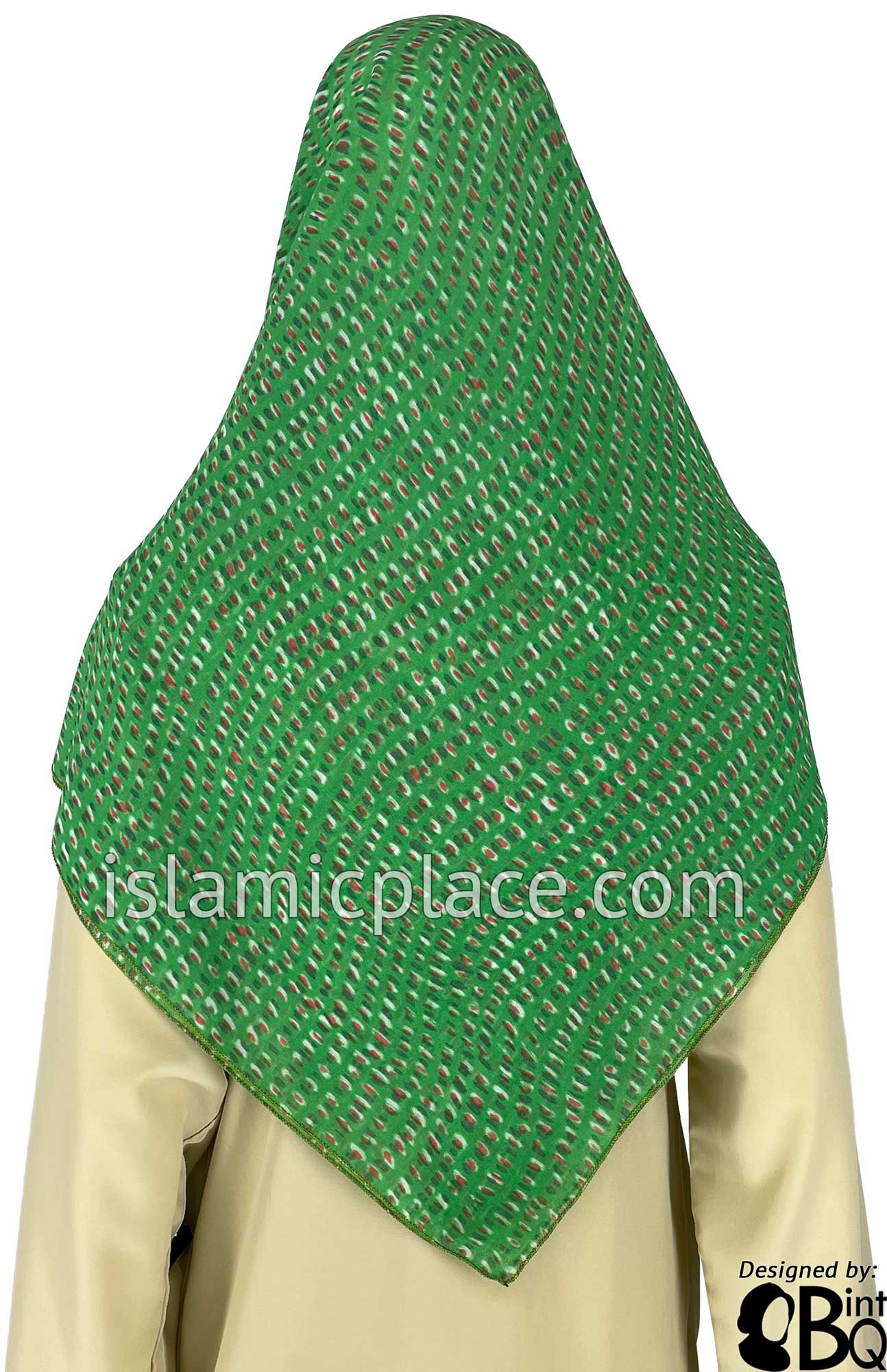 Red and White Spots on Green - 45" Square Printed Khimar