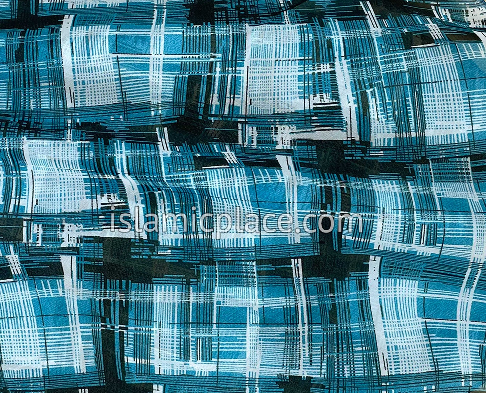 White and Black lines on Teal Blue - 45" Square Printed Khimar