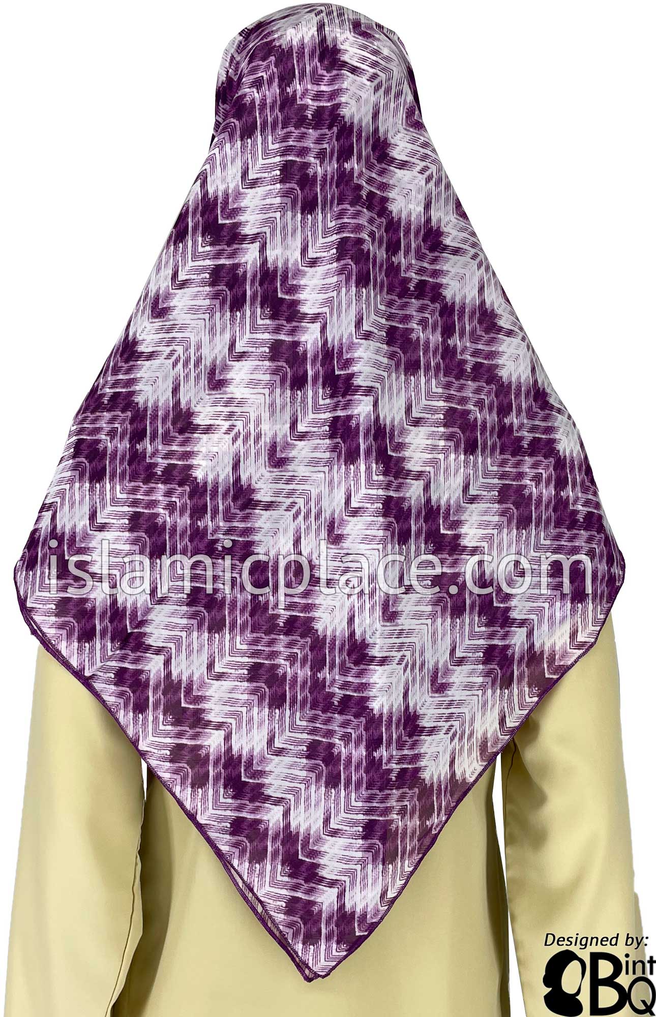 White Zig Zag Lines on Plum and White - 45" Square Printed Khimar