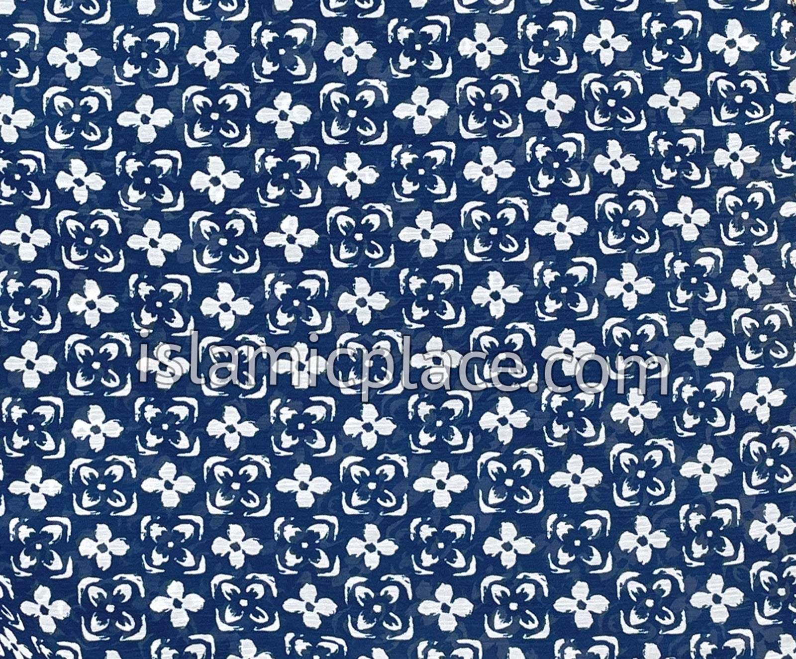 Navy Blue and White Floral Grid - 45" Square Printed Khimar