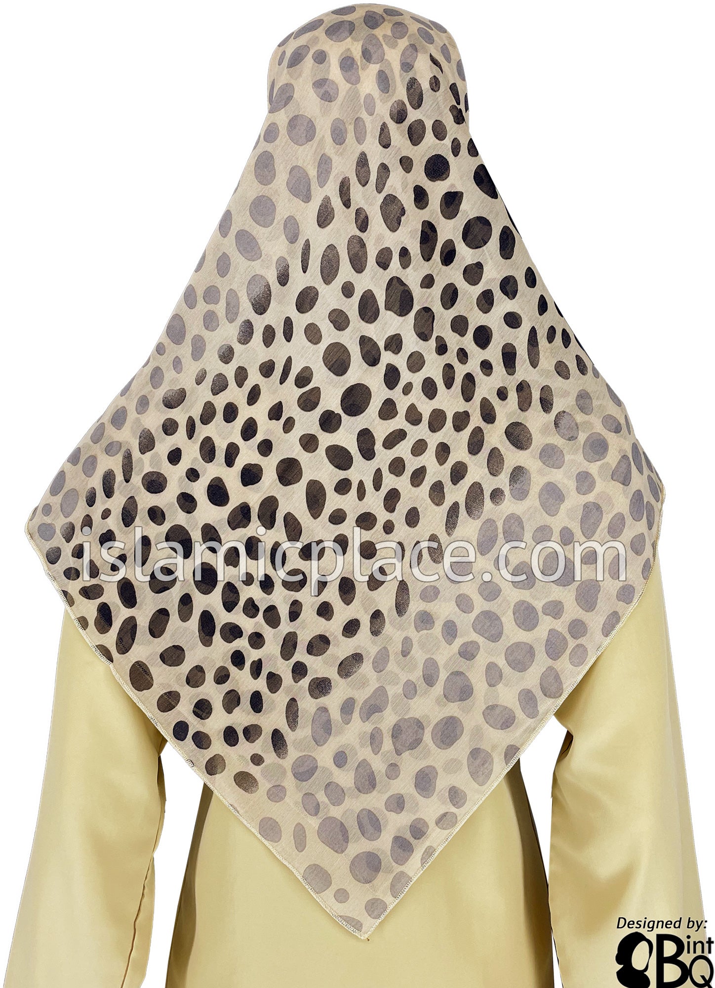 Brown, Faded Mauve on Tan Cheetah Print - 45" Square Printed Khimar