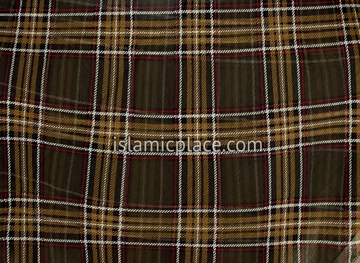 Khaki, Burgundy, Tan on Brown Large Plaid - 45" Square Printed Khimar