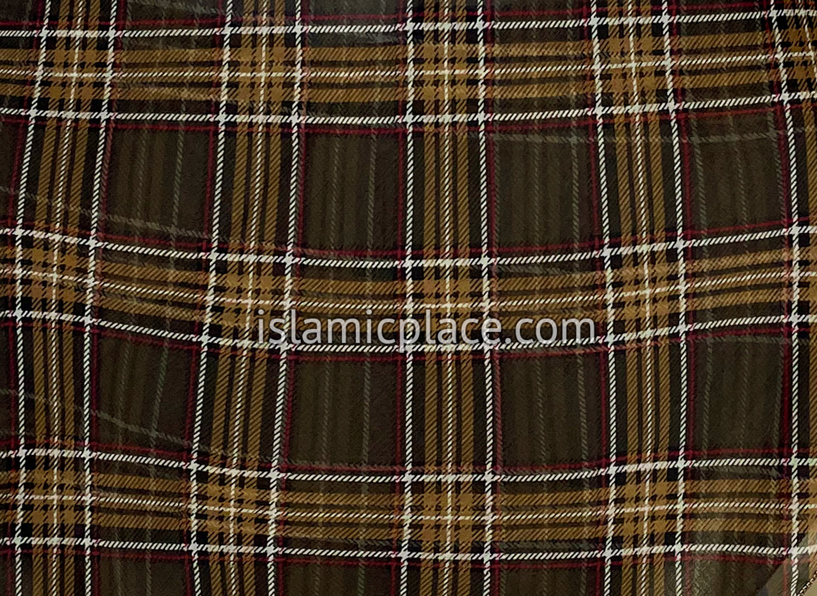 Khaki, Burgundy, Tan on Brown Large Plaid - 45" Square Printed Khimar