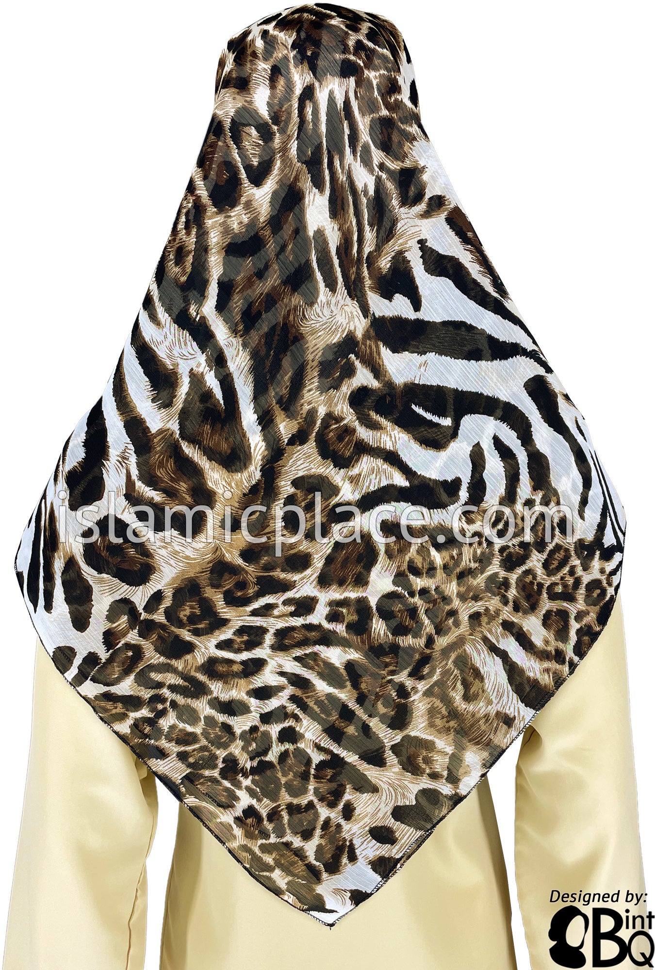 Black, Brown, Khaki and White Wild Animal Print - 45" Square Printed Khimar