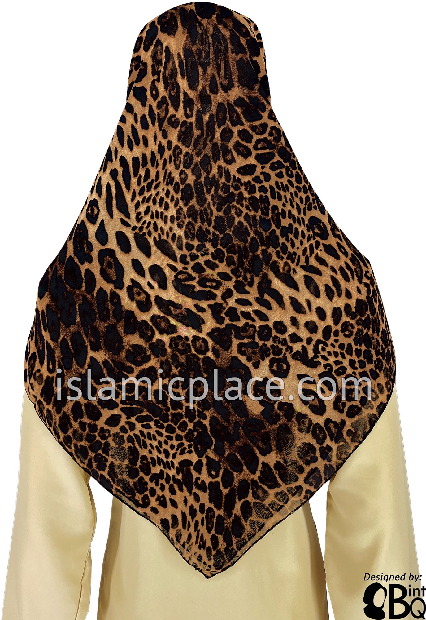 Black, Brown, on Dark Khaki Wild Animal Print - 45" Square Printed Khimar