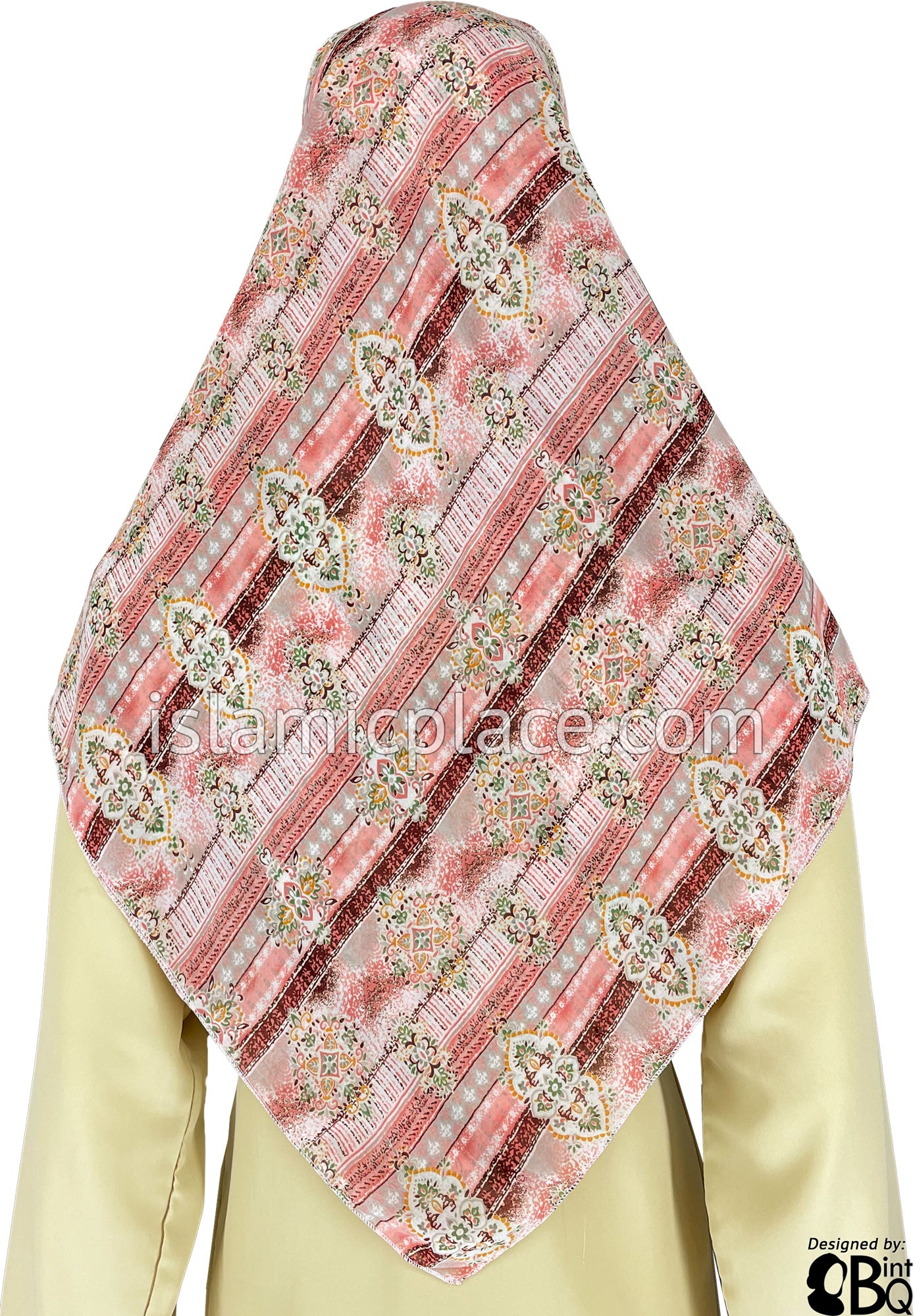 Peach, White, Burgundy and Green Victorian Design - 45" Square Printed Khimar