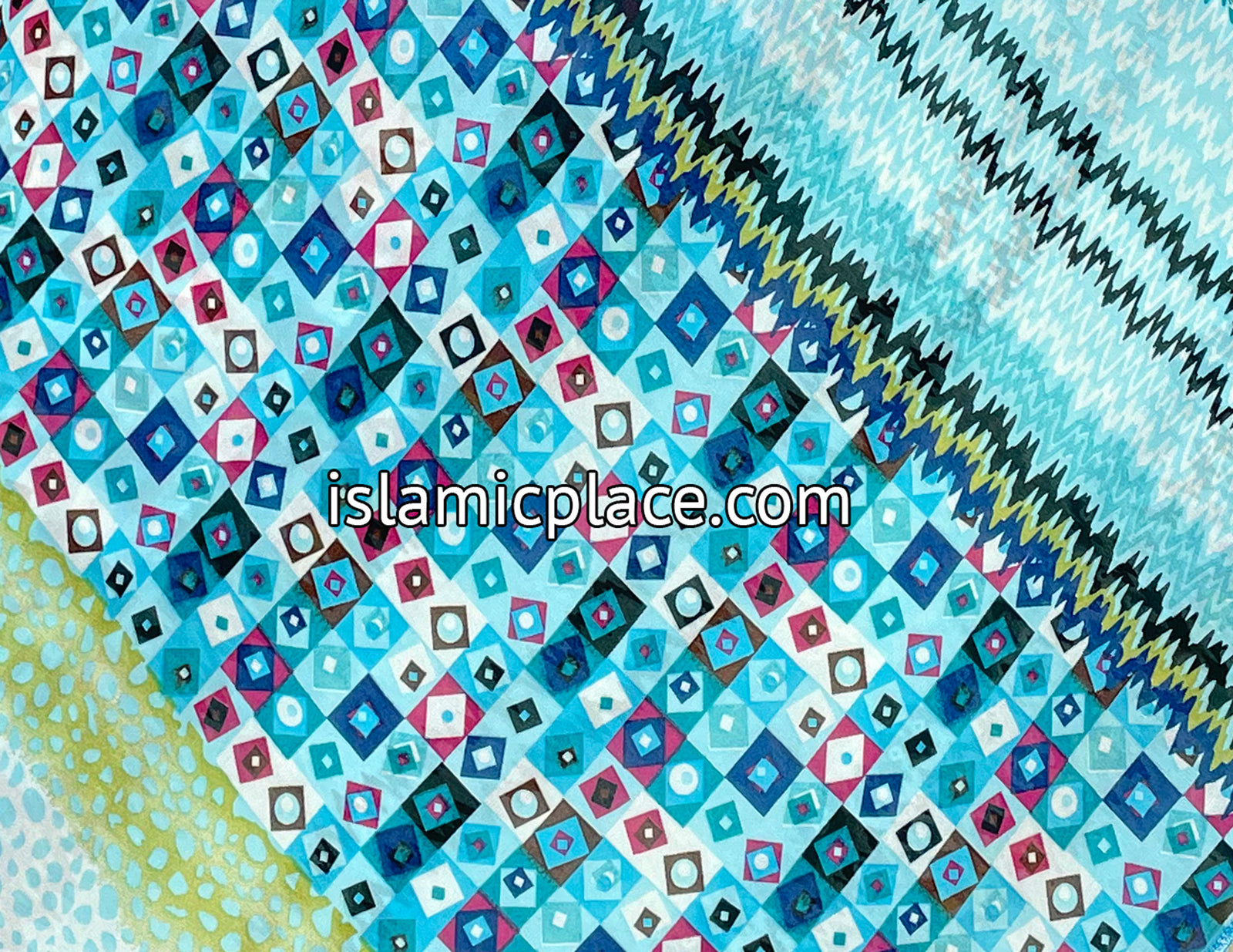 Turquoise, Pink, Navy Blue, Black and Tan Multi Print - 45" Square Printed Khimar