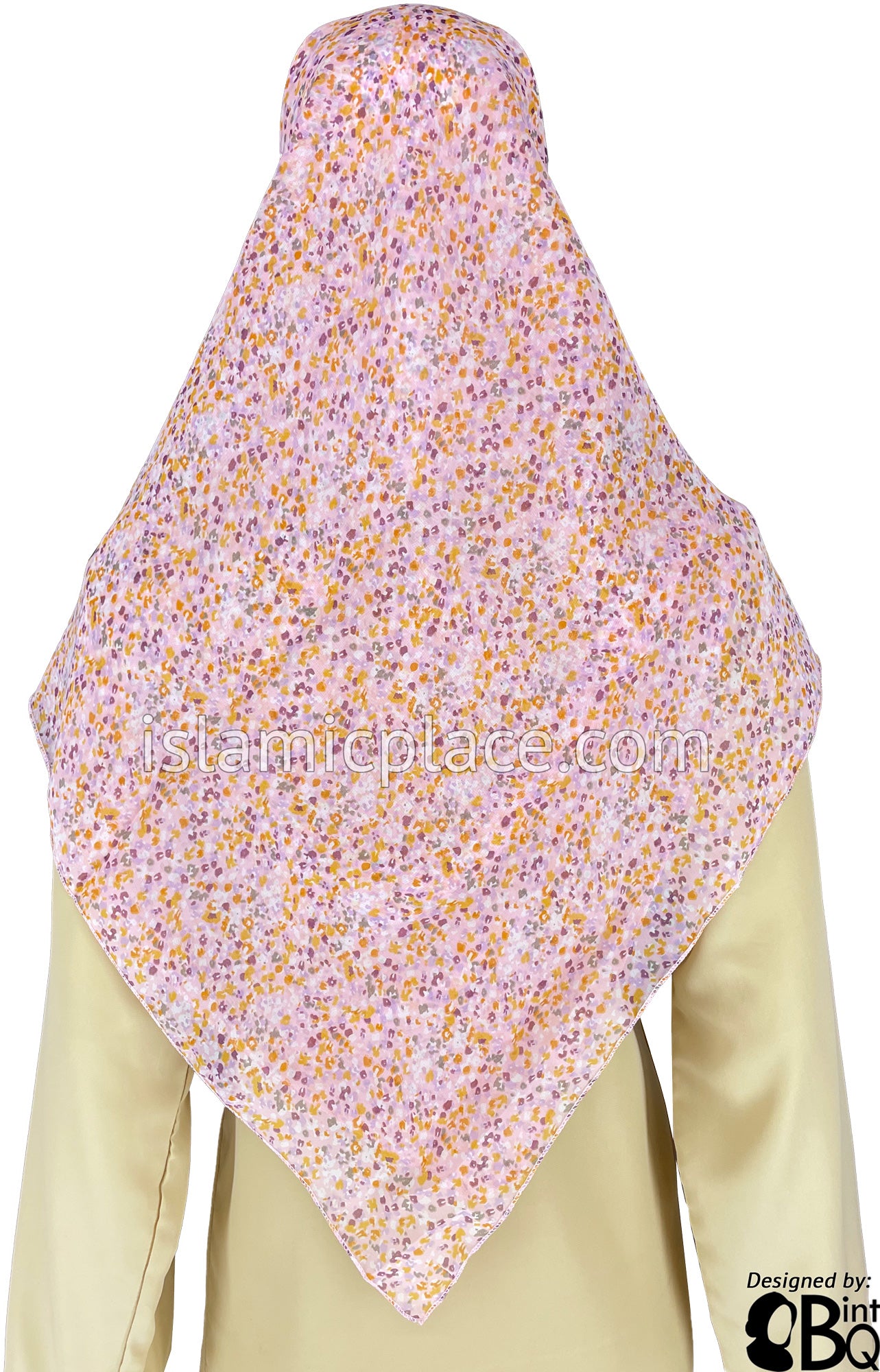 Muave, Mustard and Gray Flowers on Baby Pink Base - 45" Square Printed Khimar
