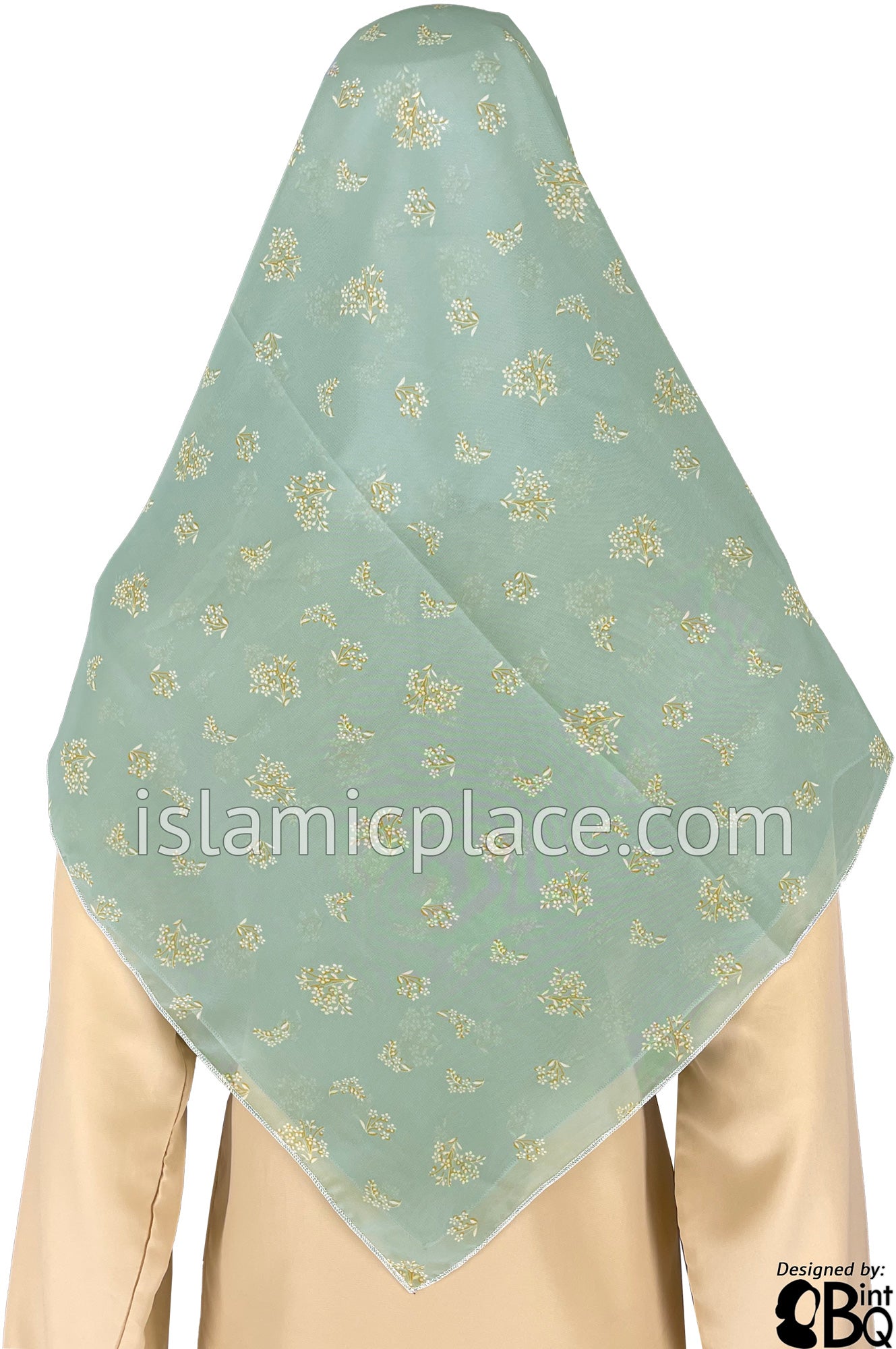 Mustard and White Flower Bunches on Gray - 45" Square Printed Khimar