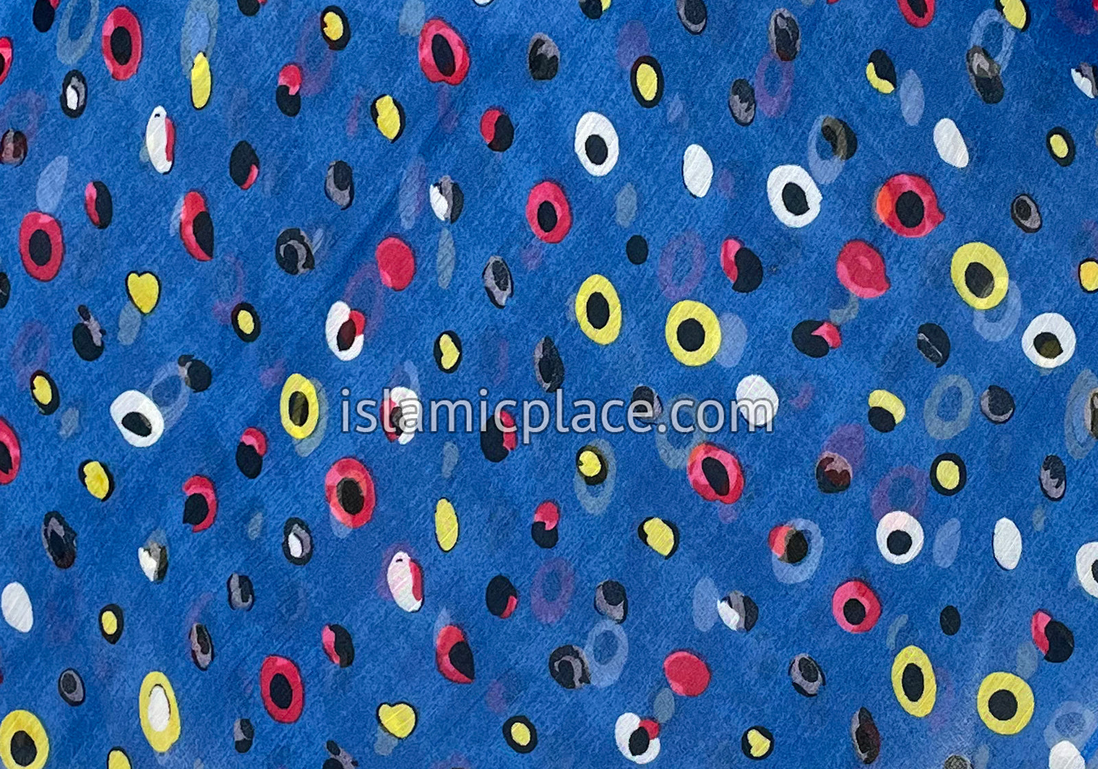 Yellow, Neon Pink, White and Black Circles on Royal Blue - 45" Square Printed Khimar