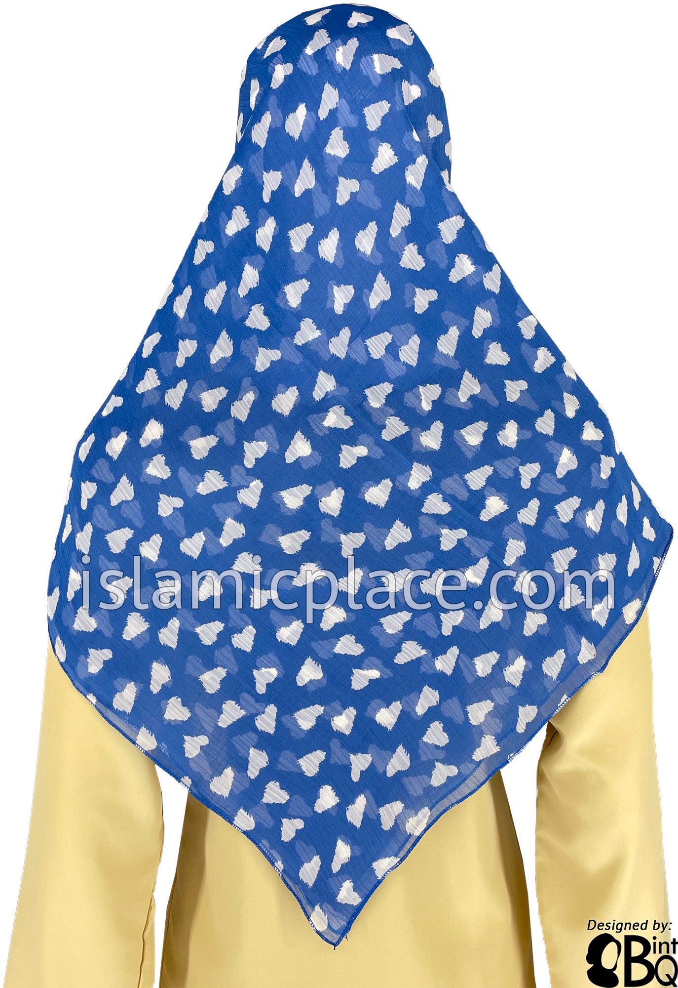White Hearts on Amethyst Blue - 45" Square Printed Khimar