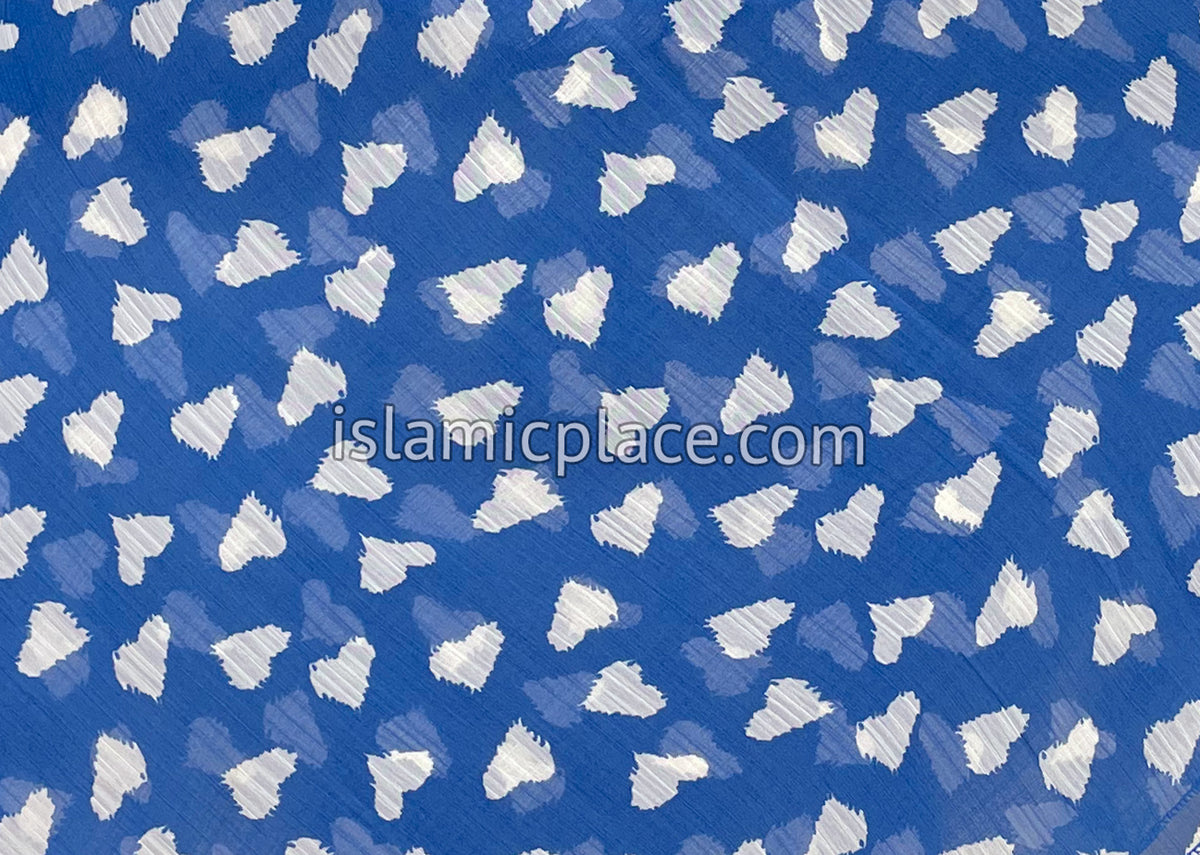White Hearts on Amethyst Blue - 45" Square Printed Khimar