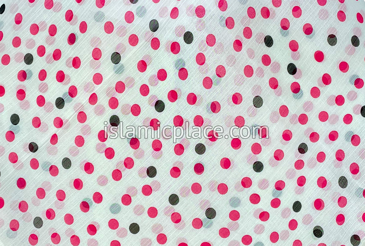 Pink and Black Polka Dots on White Base - 45" Square Printed Khimar