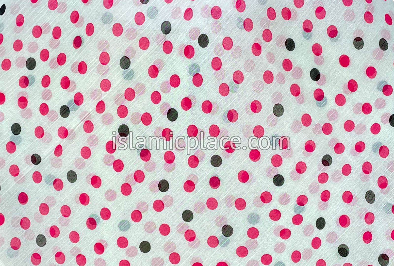 Pink and Black Polka Dots on White Base - 45" Square Printed Khimar