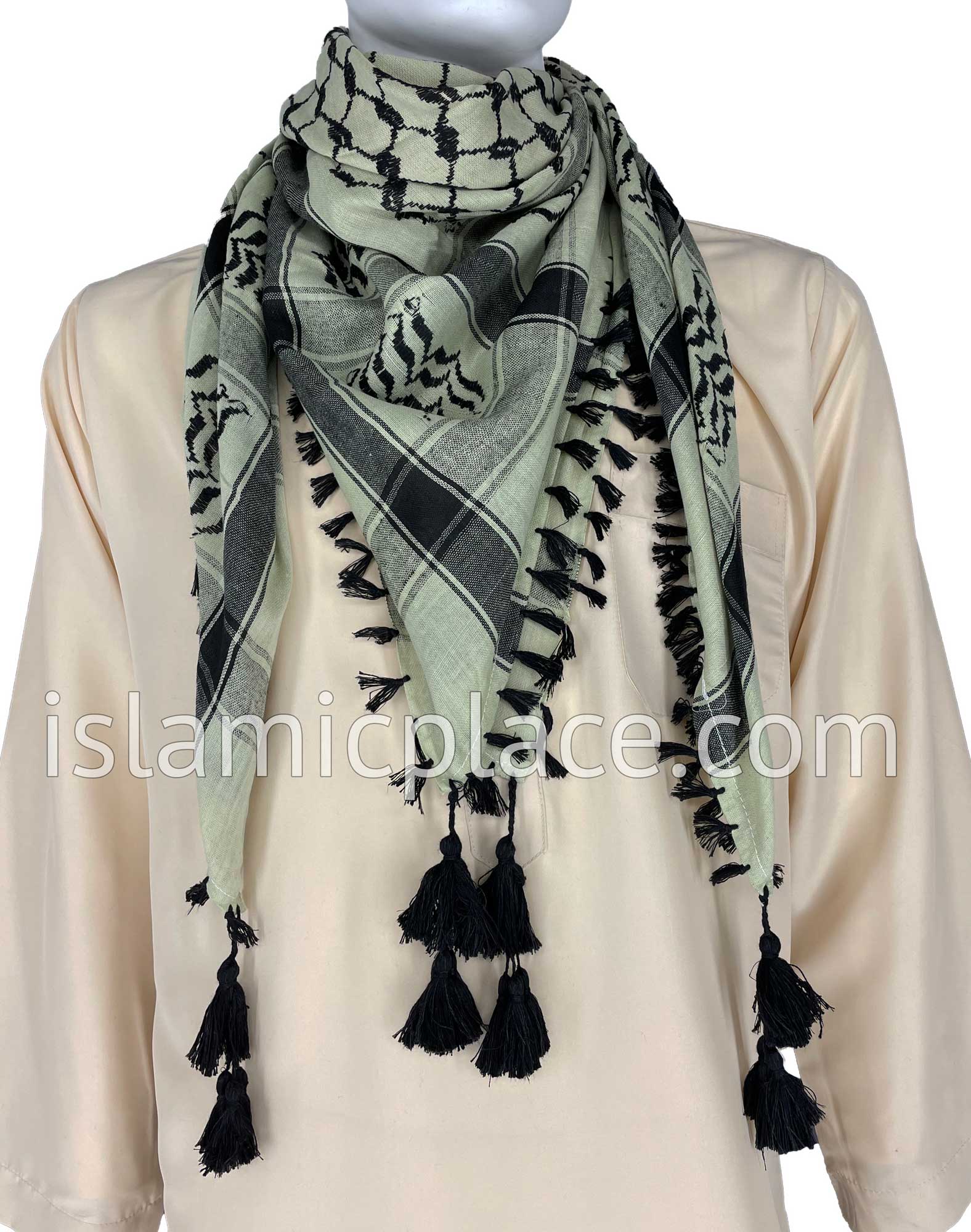 Light Green and Black - Traditional Style Men Scarf Kifaya