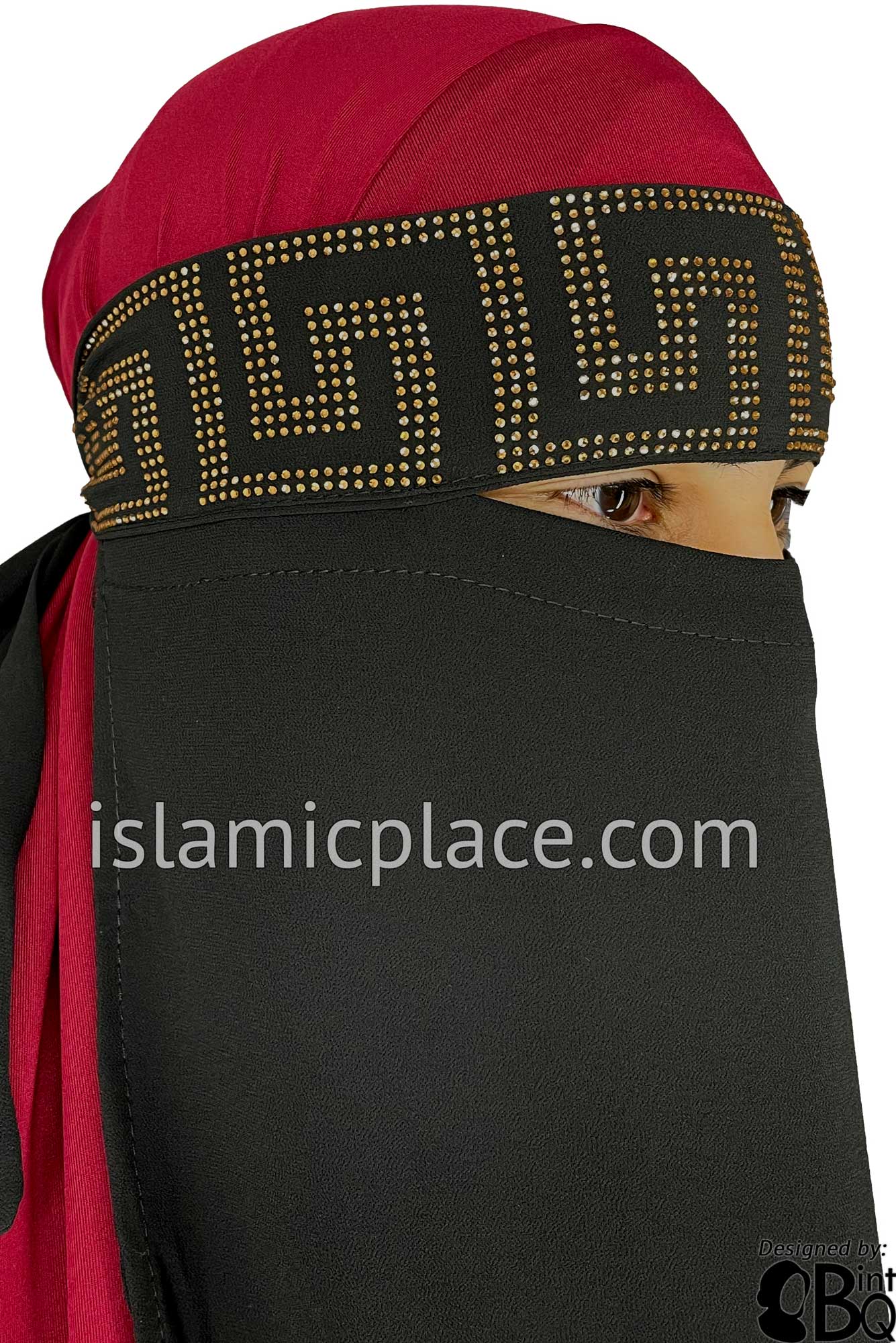 Gold Stones on Black Niqab - Maze Design 3