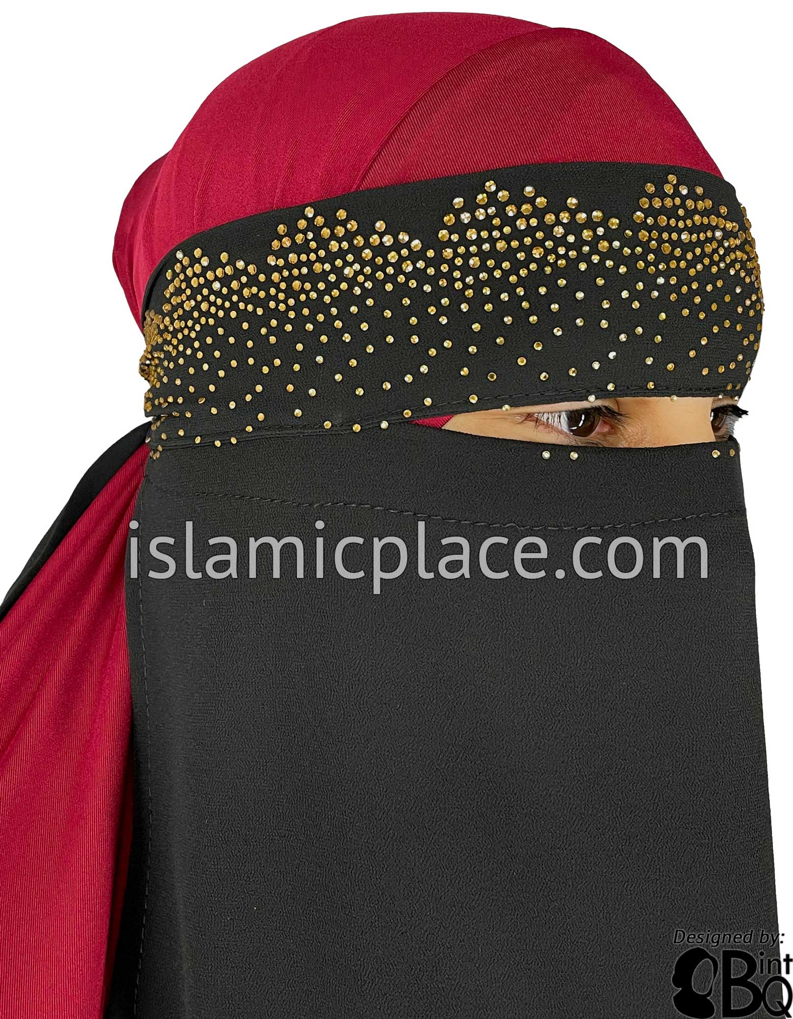 Gold Stones on Black Niqab - Mist Design 12