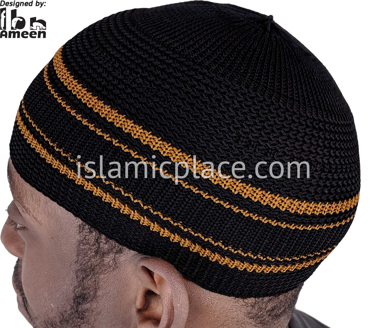 Black with Rust - Elastic Knitted Kareem Designer Kufi