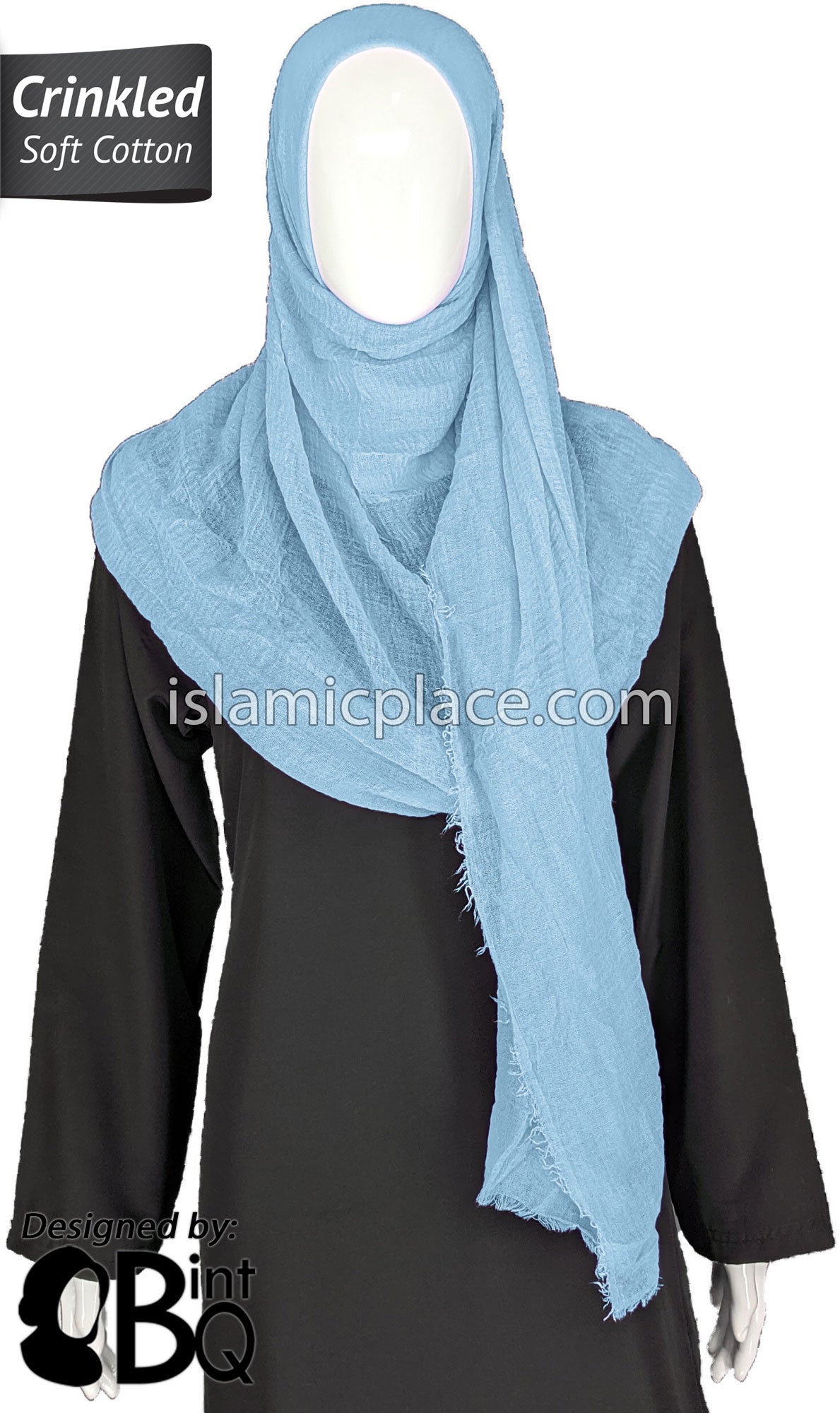 Sky Blue - Plain Soft Crinkle Cotton Shayla Long Rectangle Hijab 36"x72"