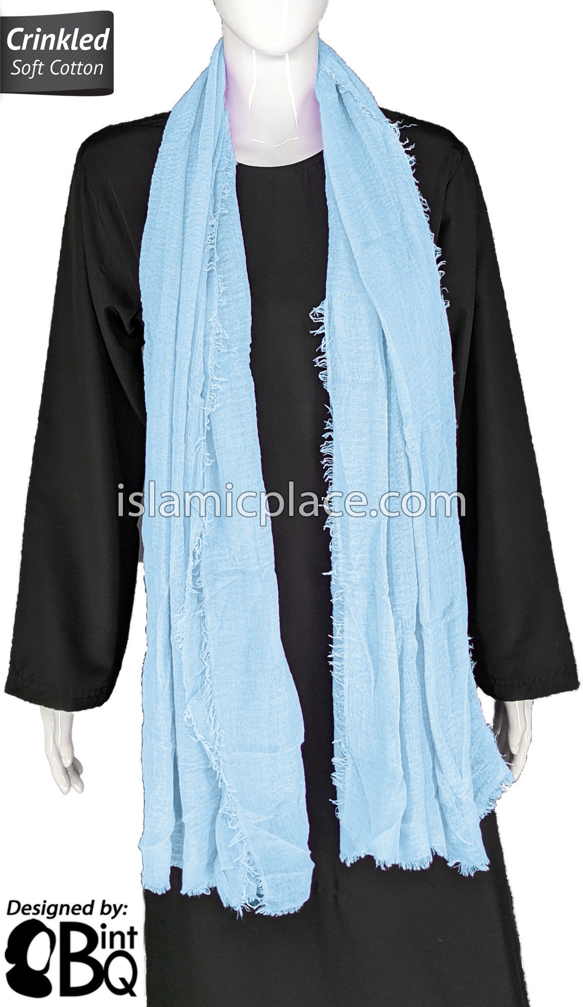 Sky Blue - Plain Soft Crinkle Cotton Shayla Long Rectangle Hijab 36"x72"