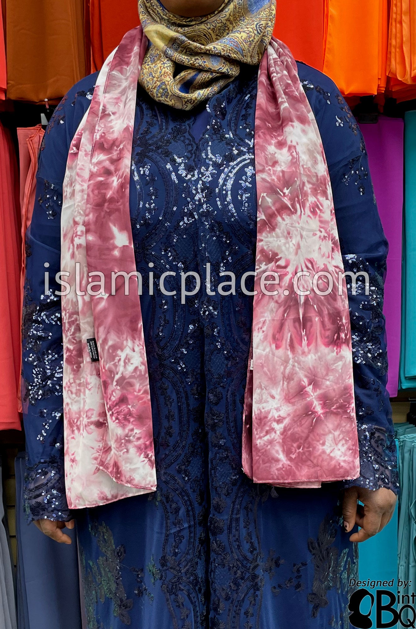 Burgundy - Tie Dye Georgette Shayla Long Rectangle Hijab 28"x70"