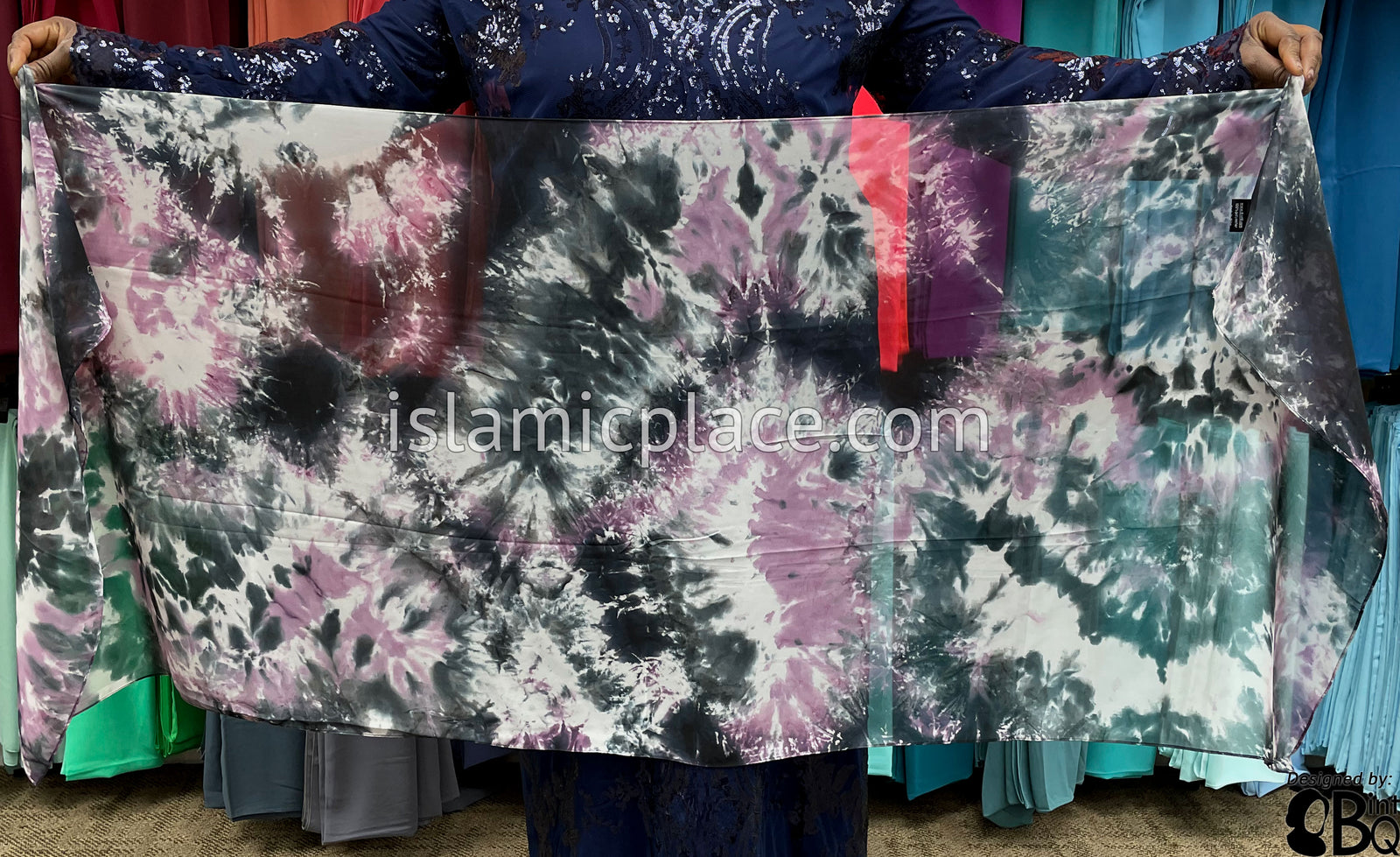 Plum and Black - Tie Dye Georgette Shayla Long Rectangle Hijab 28"x70"