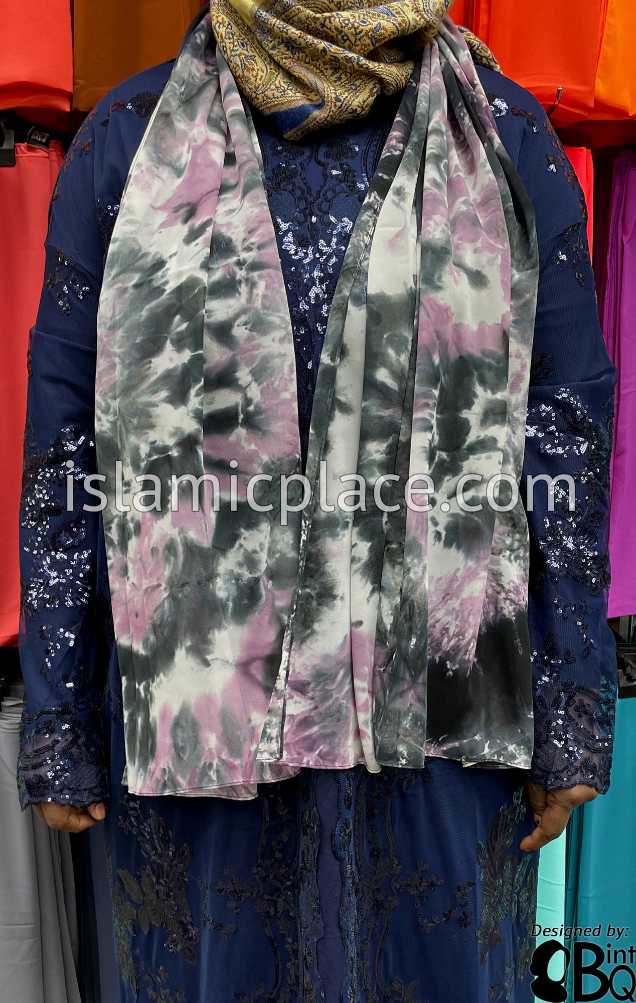 Plum and Black - Tie Dye Georgette Shayla Long Rectangle Hijab 28"x70"