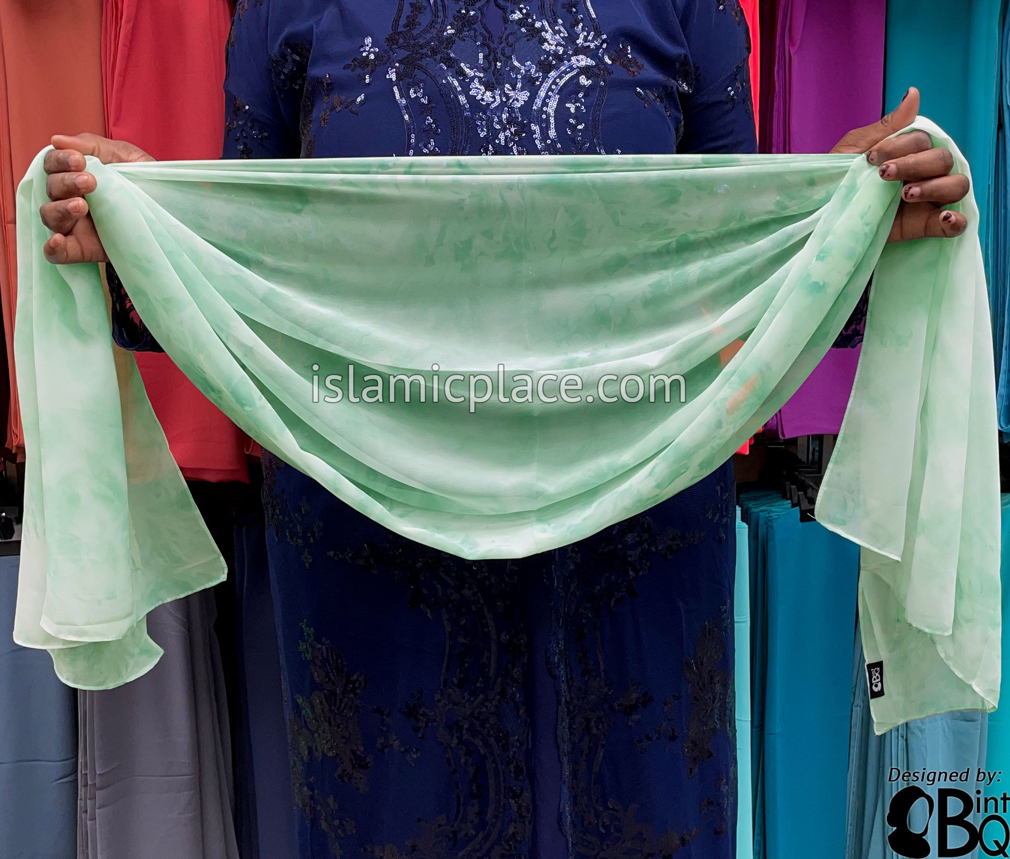 Mint Green - Tie Dye Georgette Shayla Long Rectangle Hijab 28"x70"