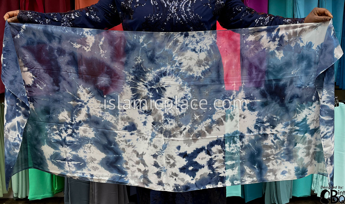 Navy Blue - Tie Dye Georgette Shayla Long Rectangle Hijab 28"x70"