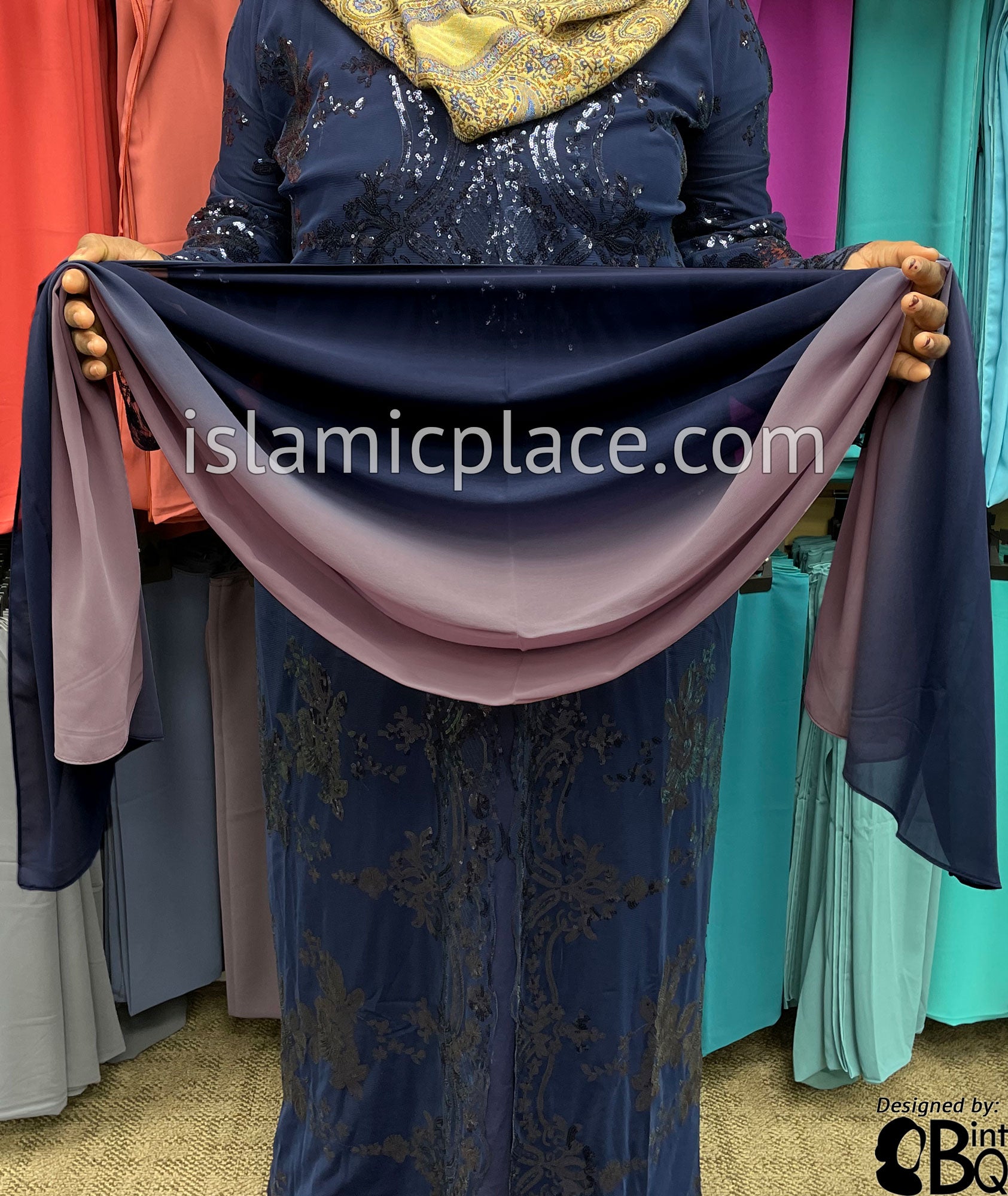 Plum and Navy - Ombre Dye Georgette Shayla Long Rectangle Hijab 28"x70"