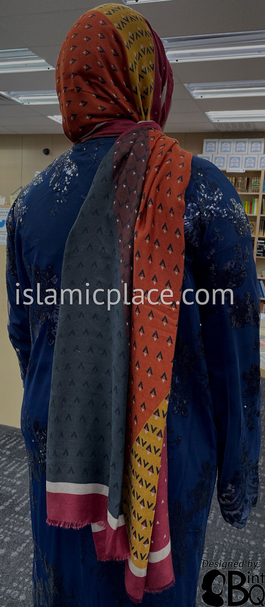 Burgundy, Pumpkin Spice, Brown, Oyster and Rust - Triangular Pattern Soft Viscose Printed Shayla Long Rectangle Hijab 34&quot;x72&quot;